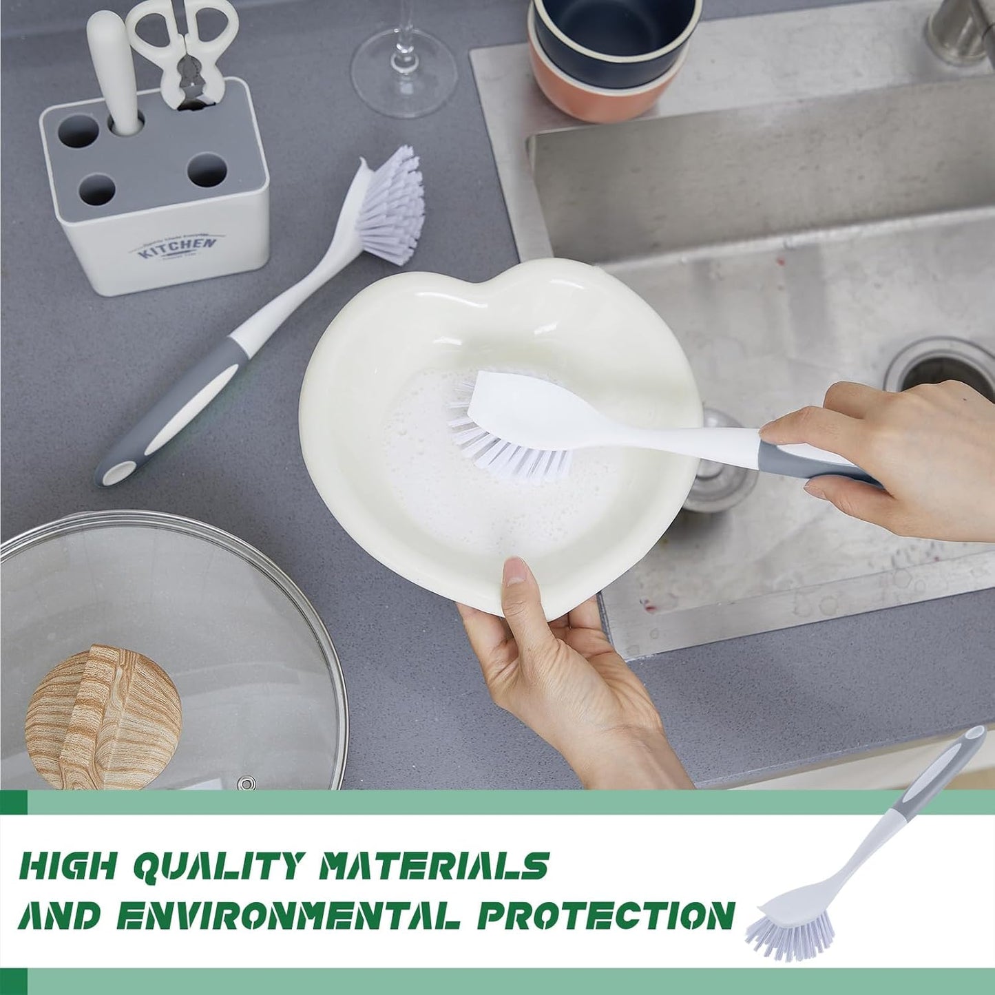 Hsei 20 Pcs Gray Kitchen Scrub Dish Brush Bulk with 11 Inch Handle Cleaning Dish Scrubber with