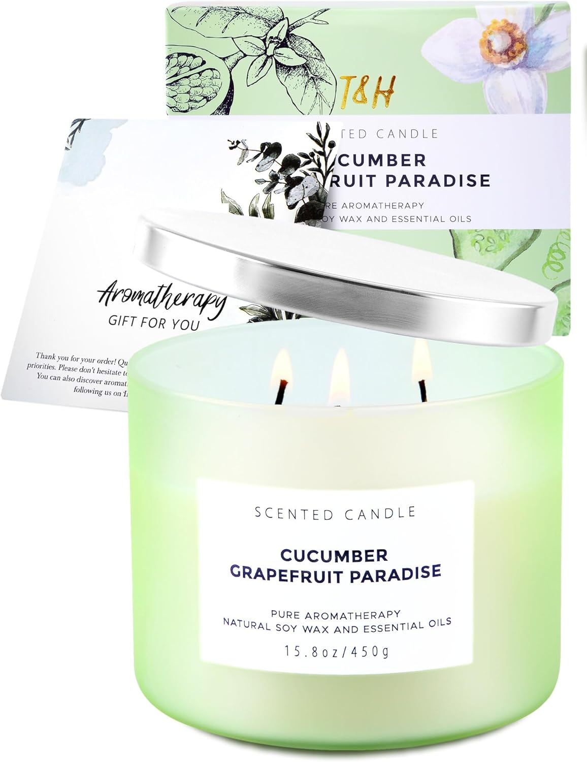 Cucumber Grapefruit Paradise 3-Wick Scented Candle | Large Soy Candle for Home 15.8 oz | Fresh