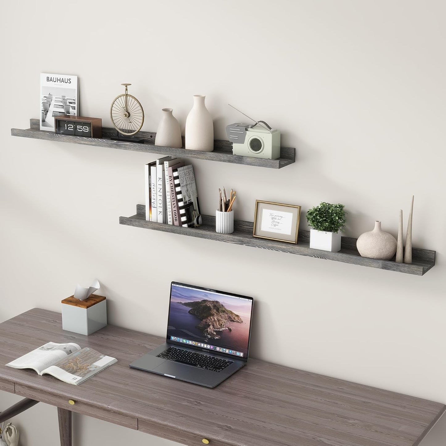 48 Inch Long Floating Shelves for Wall, Solid Pine Wood Picture Ledge Shelves with Lips, Nursery