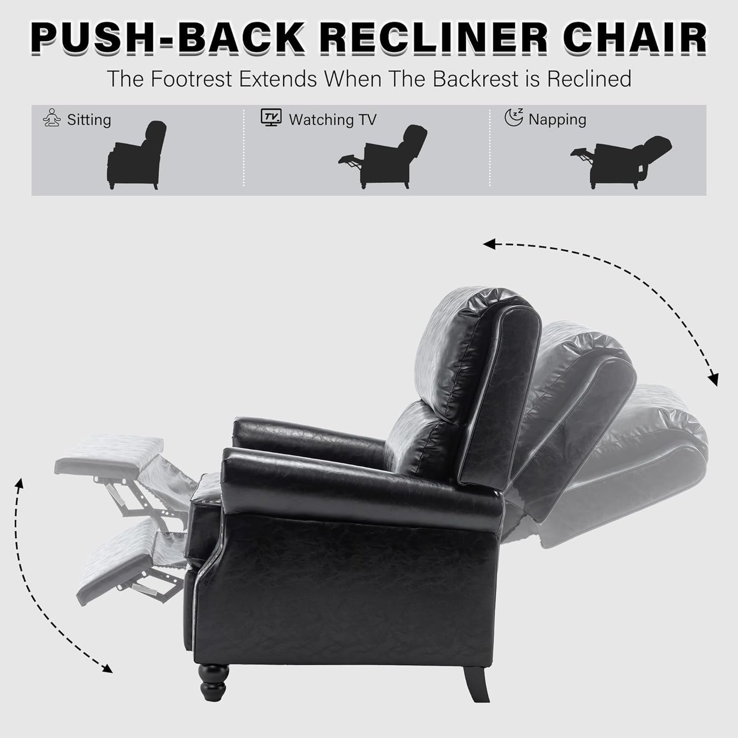 UIXE Pushback Recliner Chairs Set of 2, PU Leather Armchair Push Back Accent Chair, Rivet Trim Club