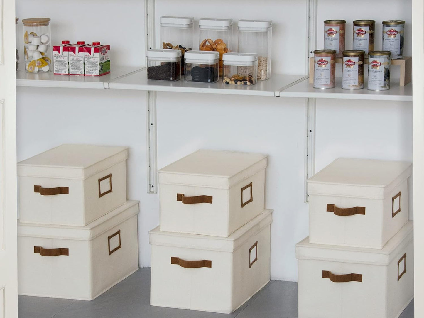 StorageWorks Large Storage Bins with Lids, Decorative Storage Boxes with Lid and PU Handles