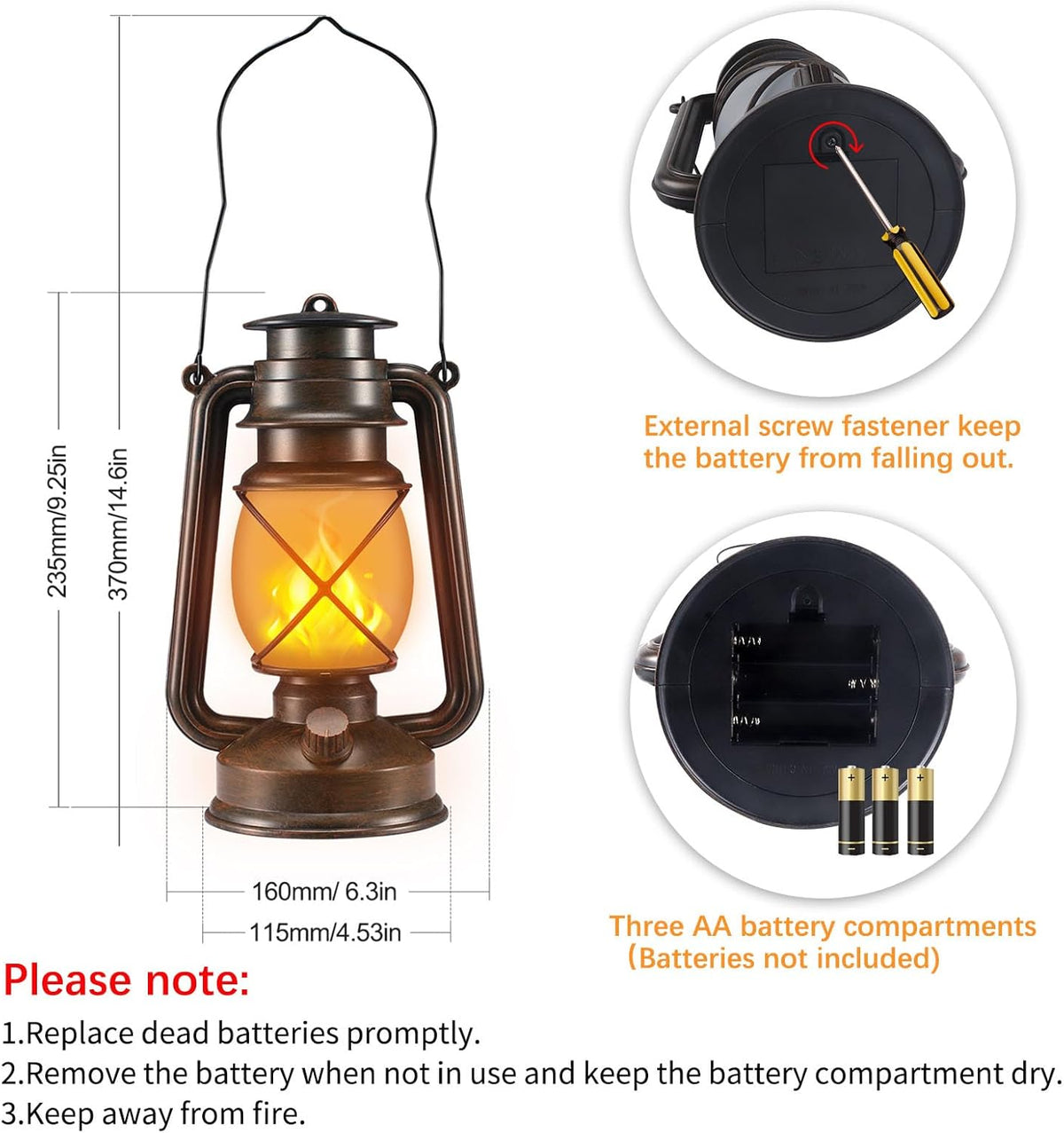 Battery-Powered 2 Modes Lighting LED Vintage Lanterns Decorative Outdoor & Indoor, 2 Pack Bronze