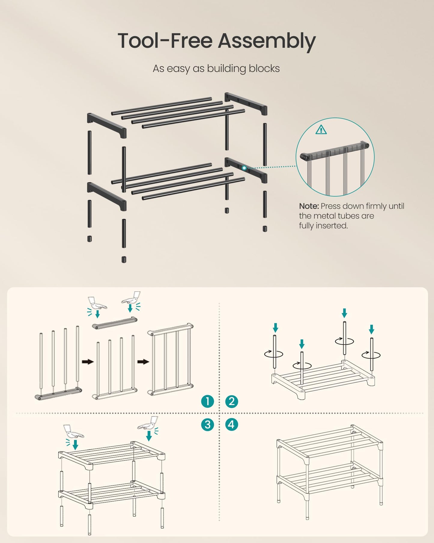 SONGMICS 2-Tier Shoe Rack, Stackable Compact Metal Shoe Storage Organizer