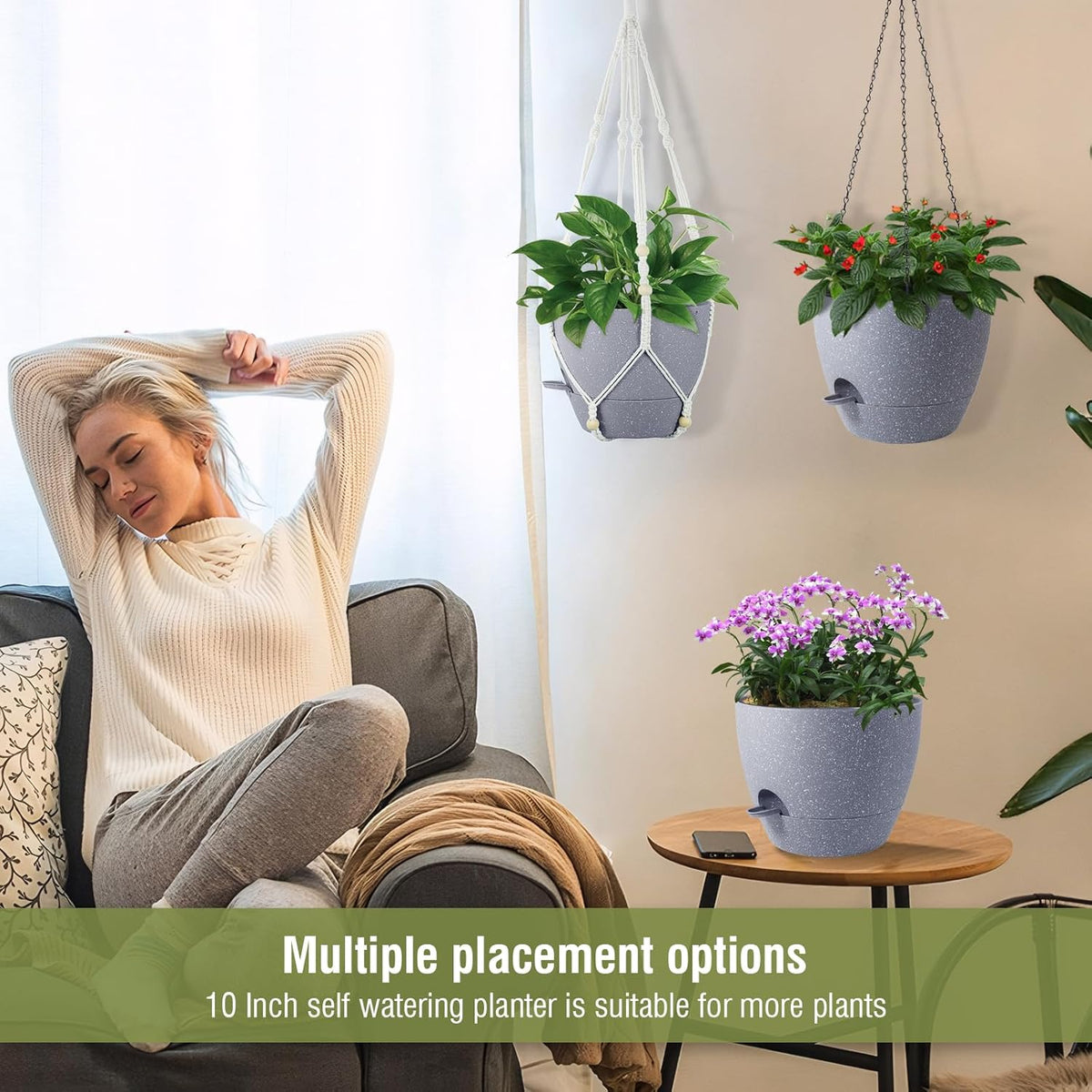 Self Watering Hanging Planters 10 inch, 2 Pack Hanging Flower Pots for Indoor Outdoor Plants
