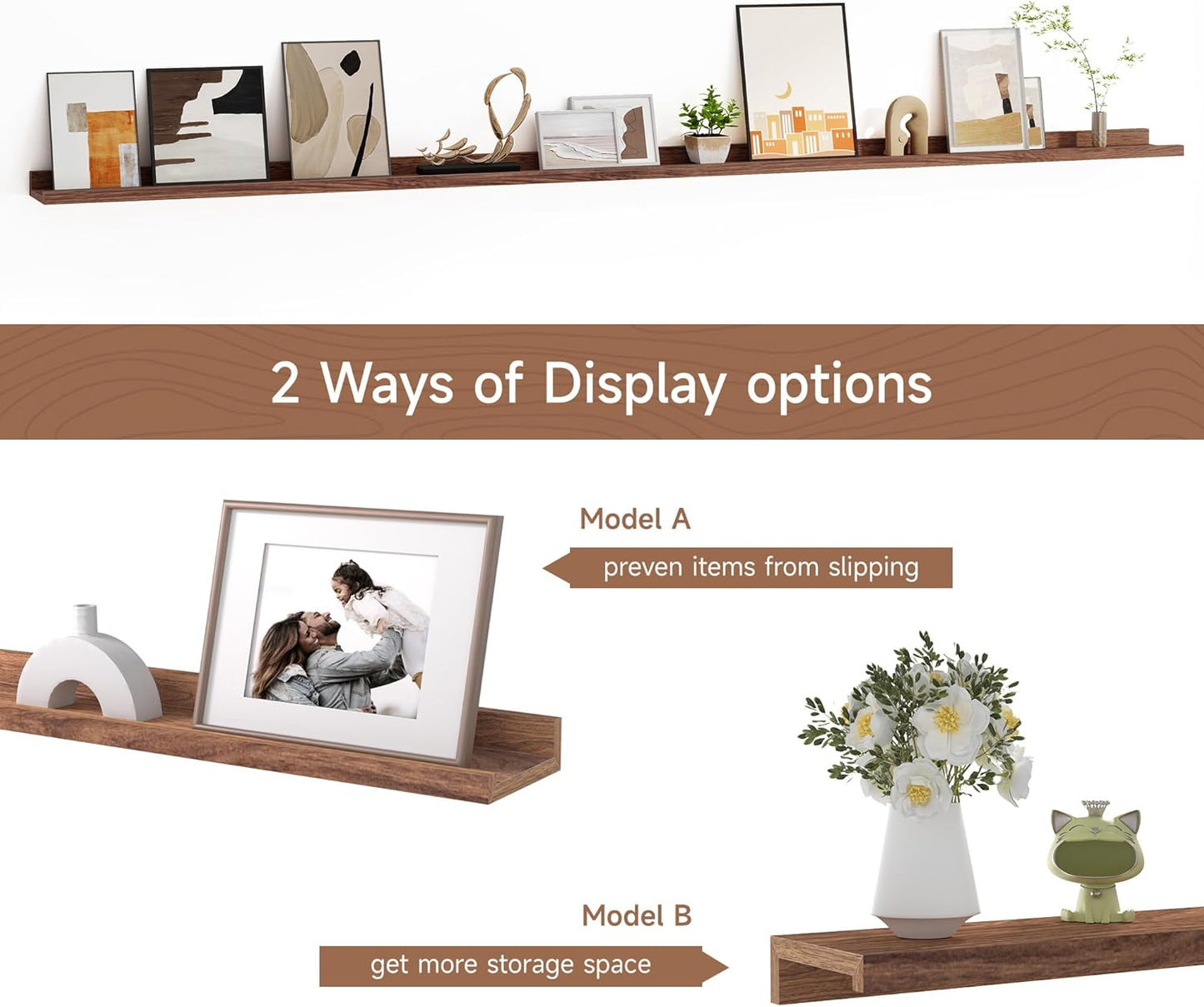 Floating Picture Ledge Shelves for Wall Set of 2, 84 Inches Picture Ledge Shelf with Long Large