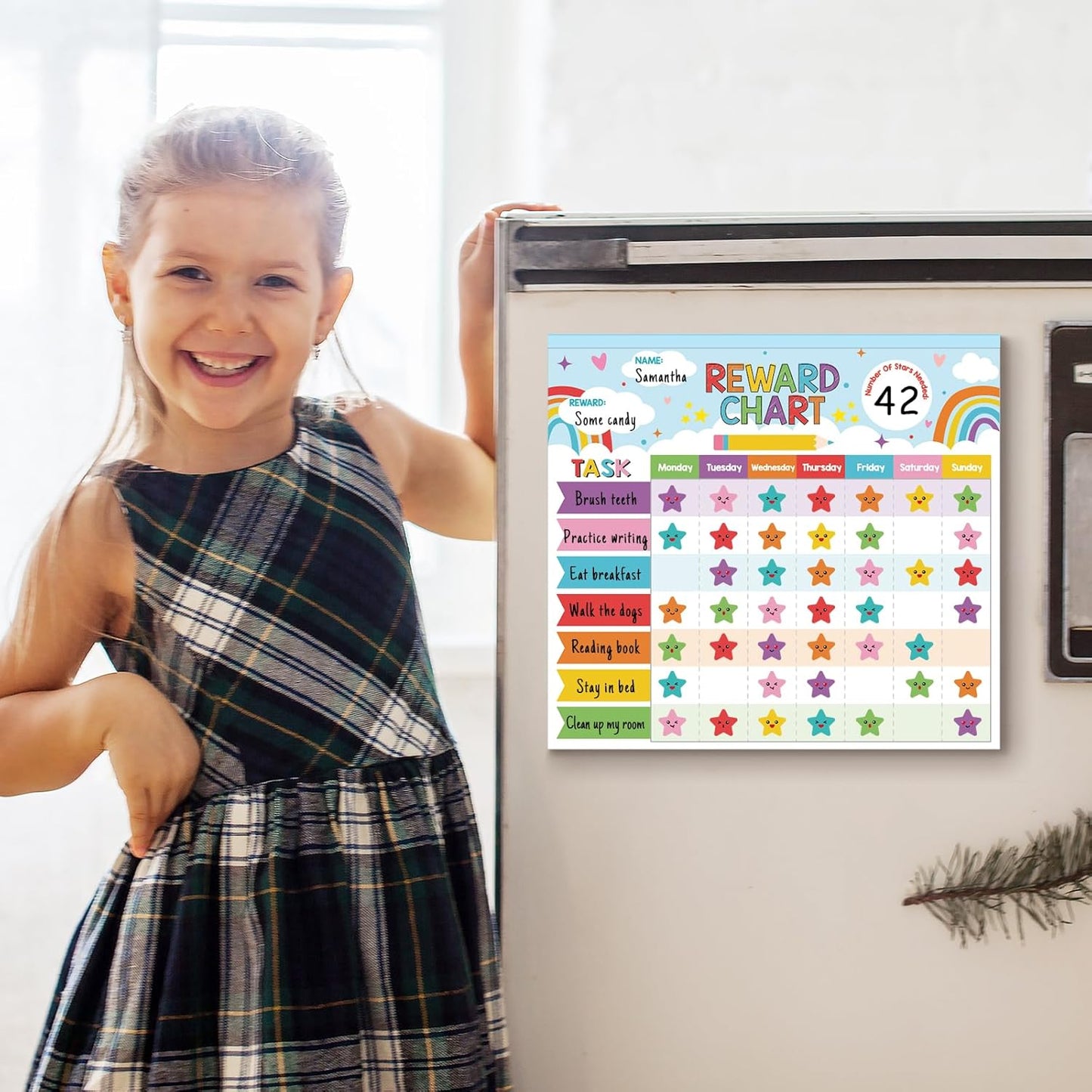 Reward Chart for Kids,Magnetic Behavior Chore Chart for Kids at Home,26 Rainbow Blue Chore