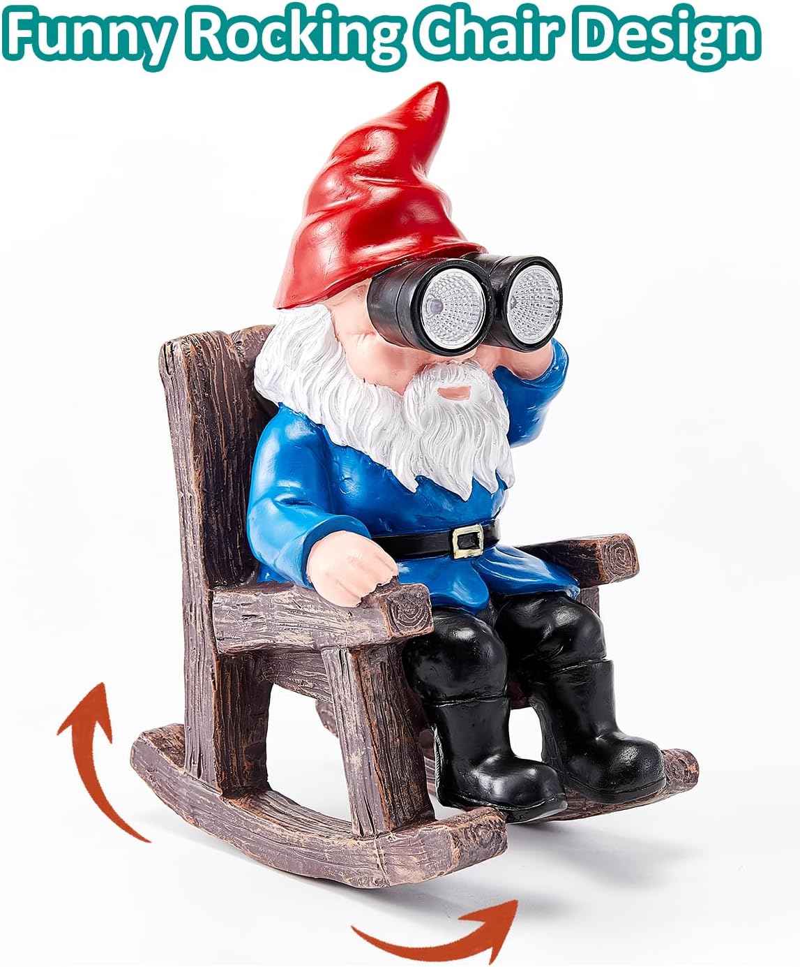 Solar Garden Gnome Statues Resin Gnome Figurines Sitting on Rocking Chair Outdoor Telescope Gnome