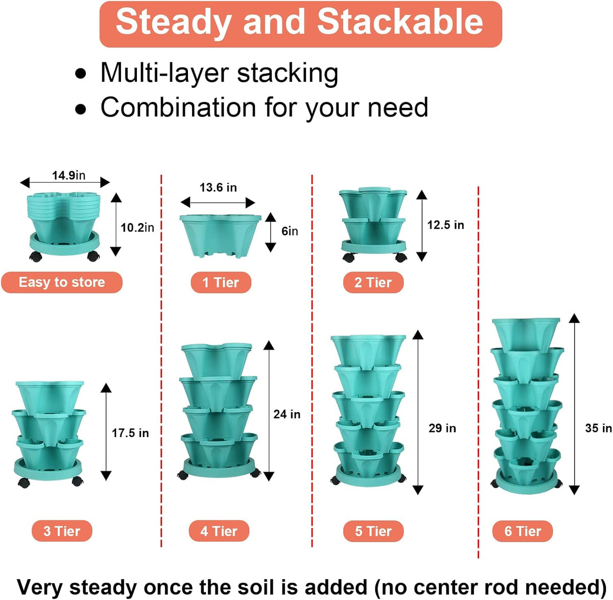 Vertical Planter 6 Tier Stackable Planters Garden Planters Strawberry Herb Flower and Vegetable