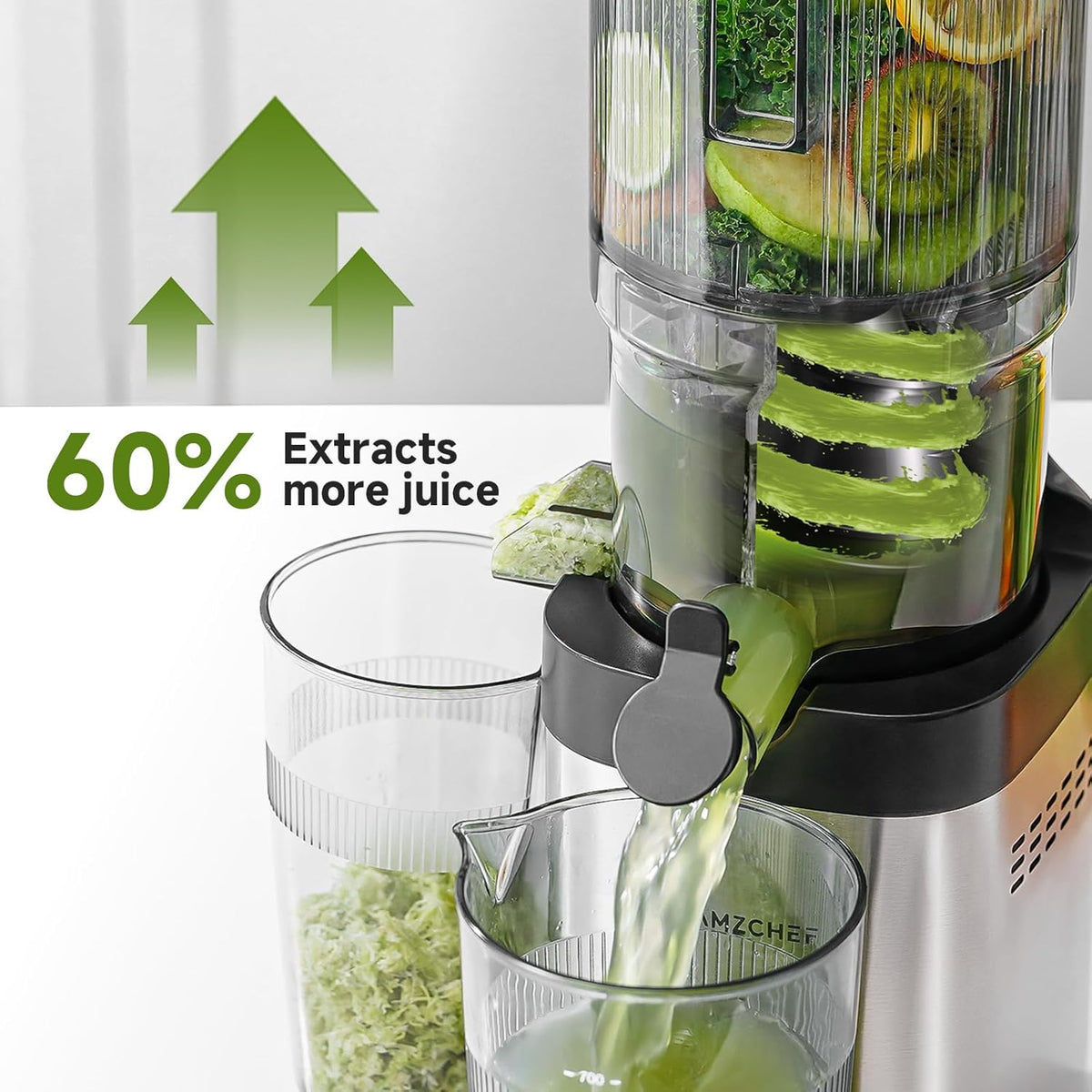 AMZCHEF Cold Press Juicer, Juicers Machines - 5.4" Large Feed Chute for Whole Fruits & Vegetables