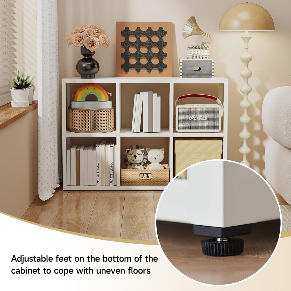 6 Cube Storage Organizer, Black Bookshelf with Storage, 2 Tier Storage Cubes,Freestanding Storage