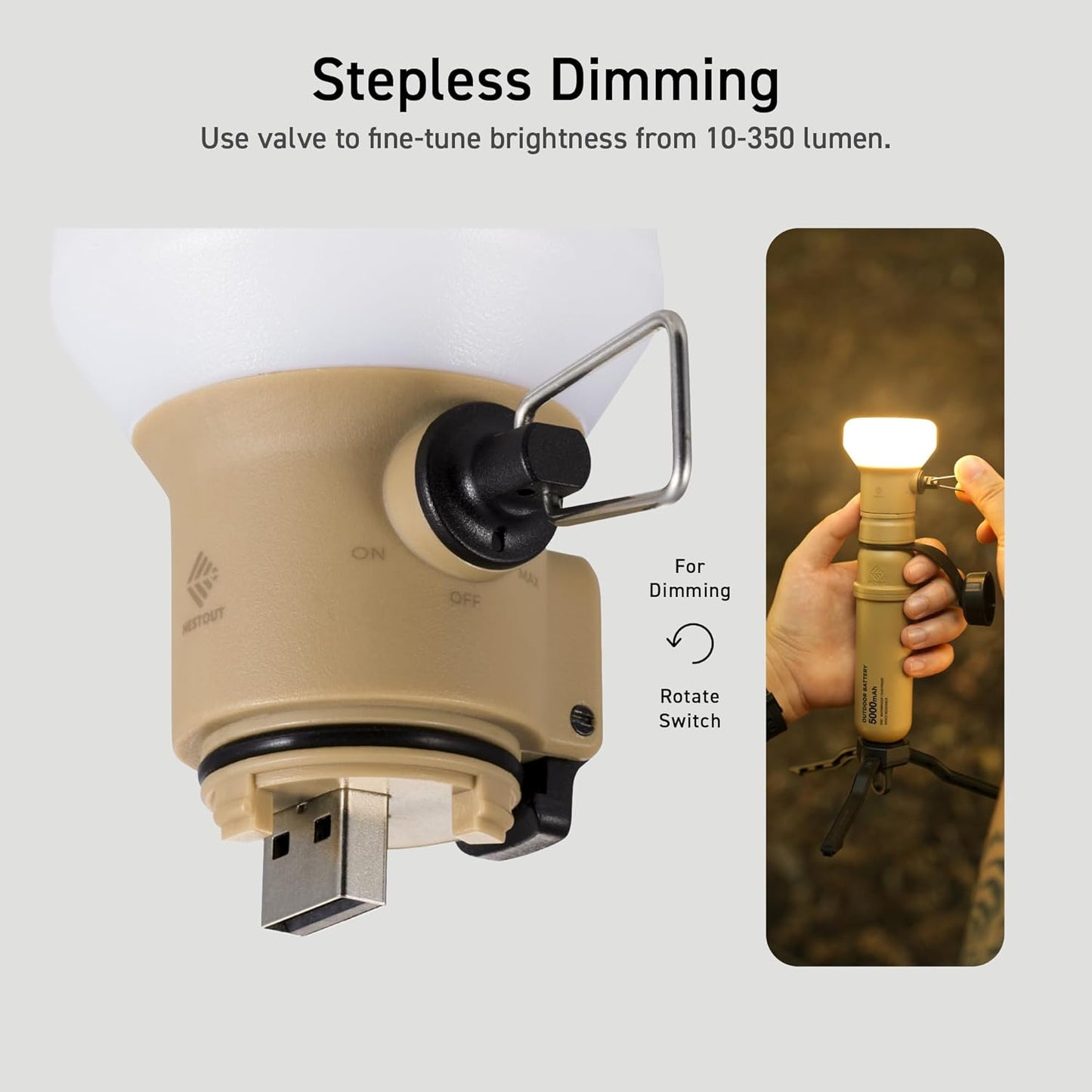ELECOM NESTOUT Outdoor Camping LED Lantern w/ Mini Tripod, Dimmable USB Powered Soft LED Light