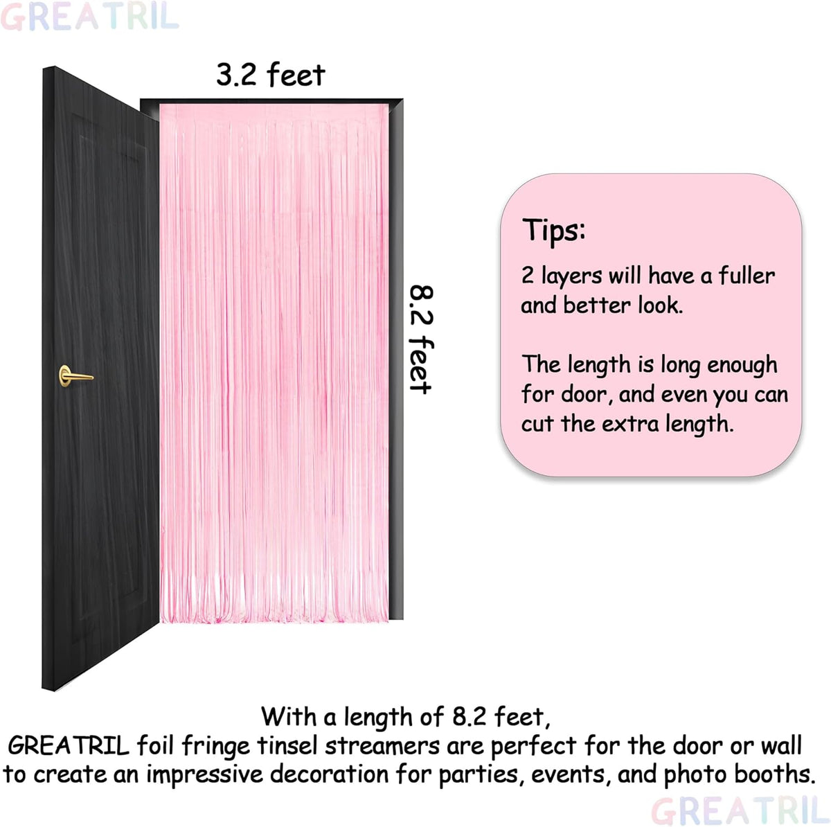 Pastel Pink Party Backdrop Decoration - GREATRIL Baby Pink Foil Fringe Streamers for Baby/Boo