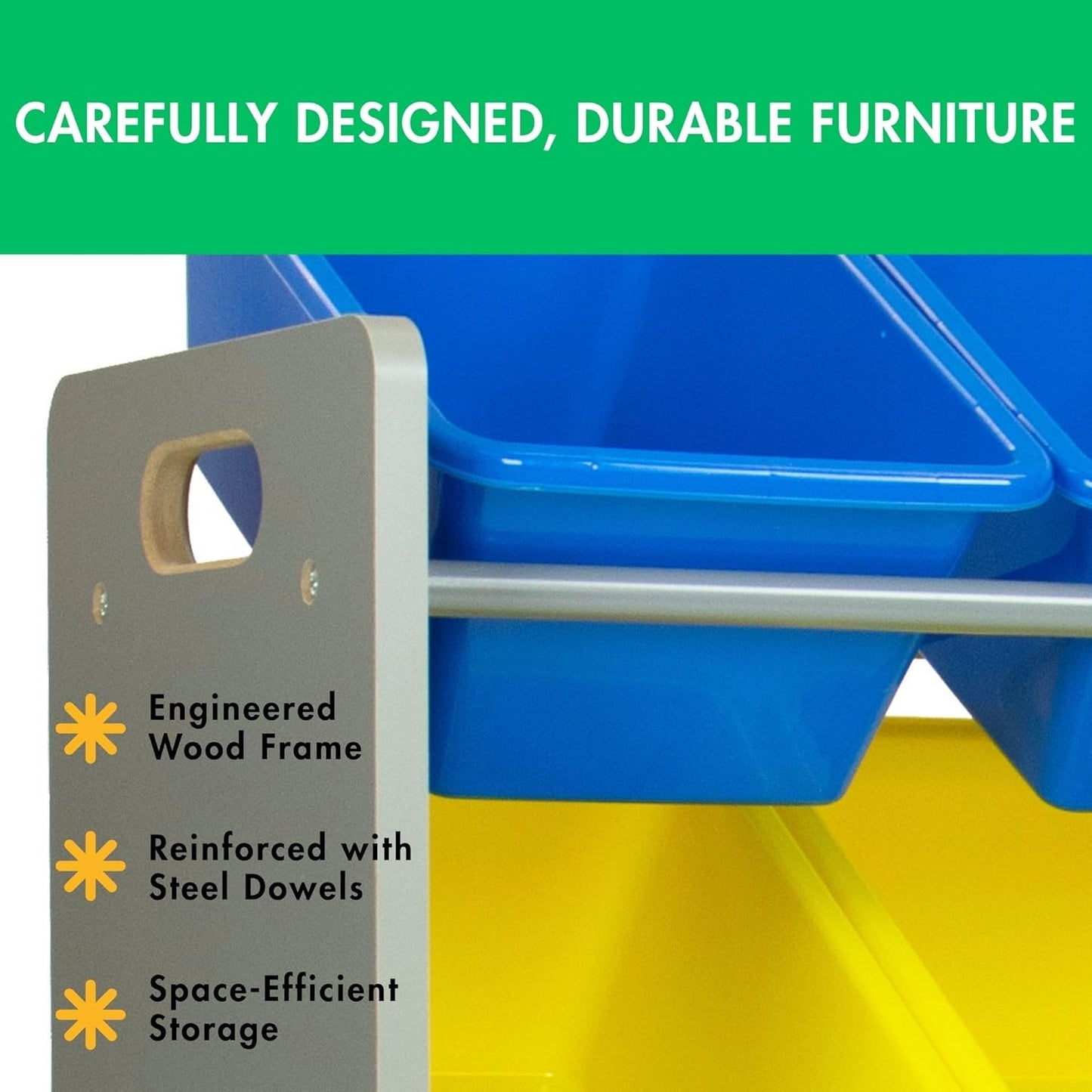 Humble Crew Kids Toy Storage Organizer with 12 Plastic Bins, Grey/Blue/Green/Yellow – Removable