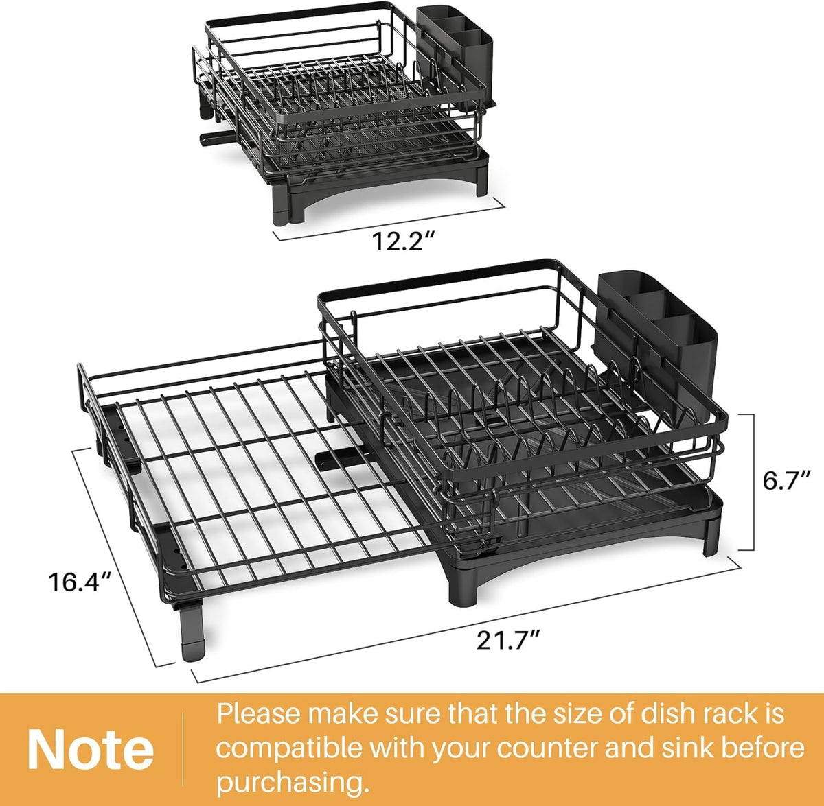 Dish Drying Rack - Extendable Dish Rack, Large Sink Drying Dish Drainer for Kitchen Counter