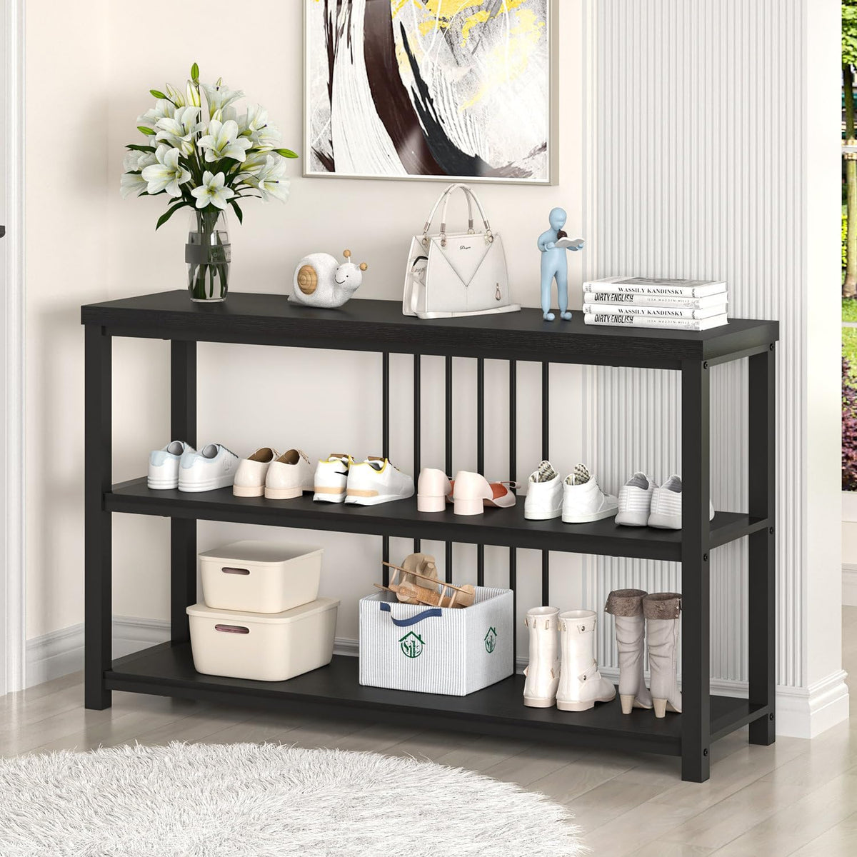 FOLUBAN Entryway Table, Modern Sofa Console Table with 3 Tier Storage Shelf for Living Room Hallway