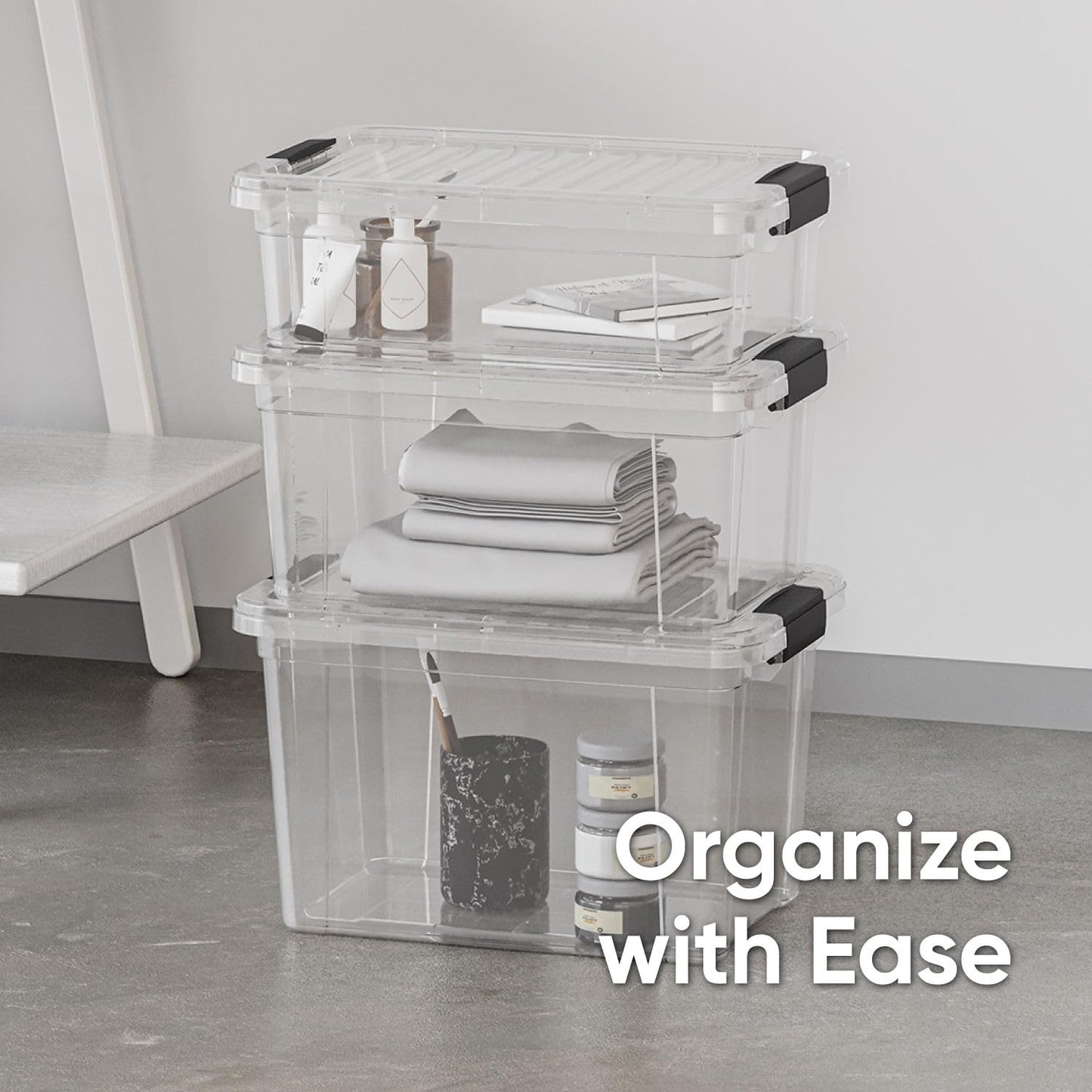 Superio Clear Storage Boxes with Lids, 8.75 Quart Plastic Container Bins for Organizing, Stackable