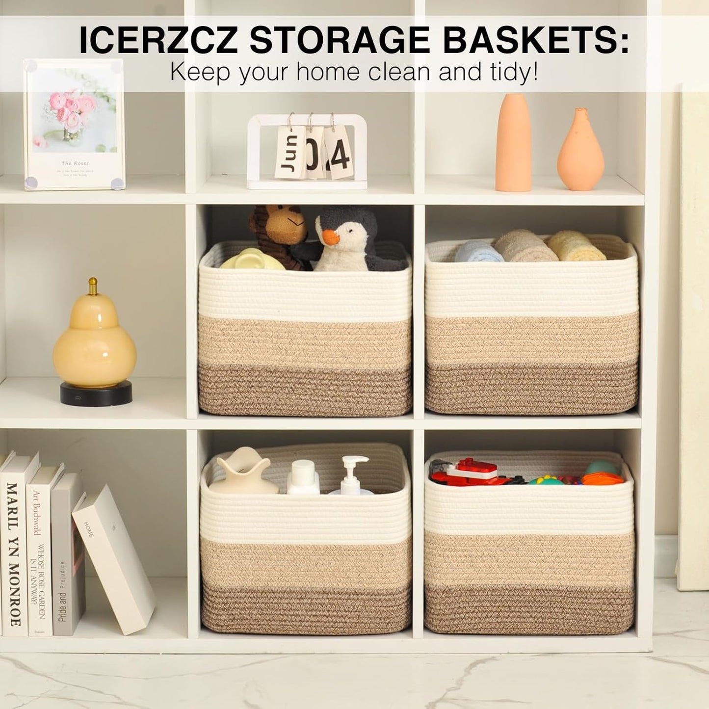 Storage Baskets for Organizing & Shelves, Woven Cotton Rope Organization Bins for Dog Toys