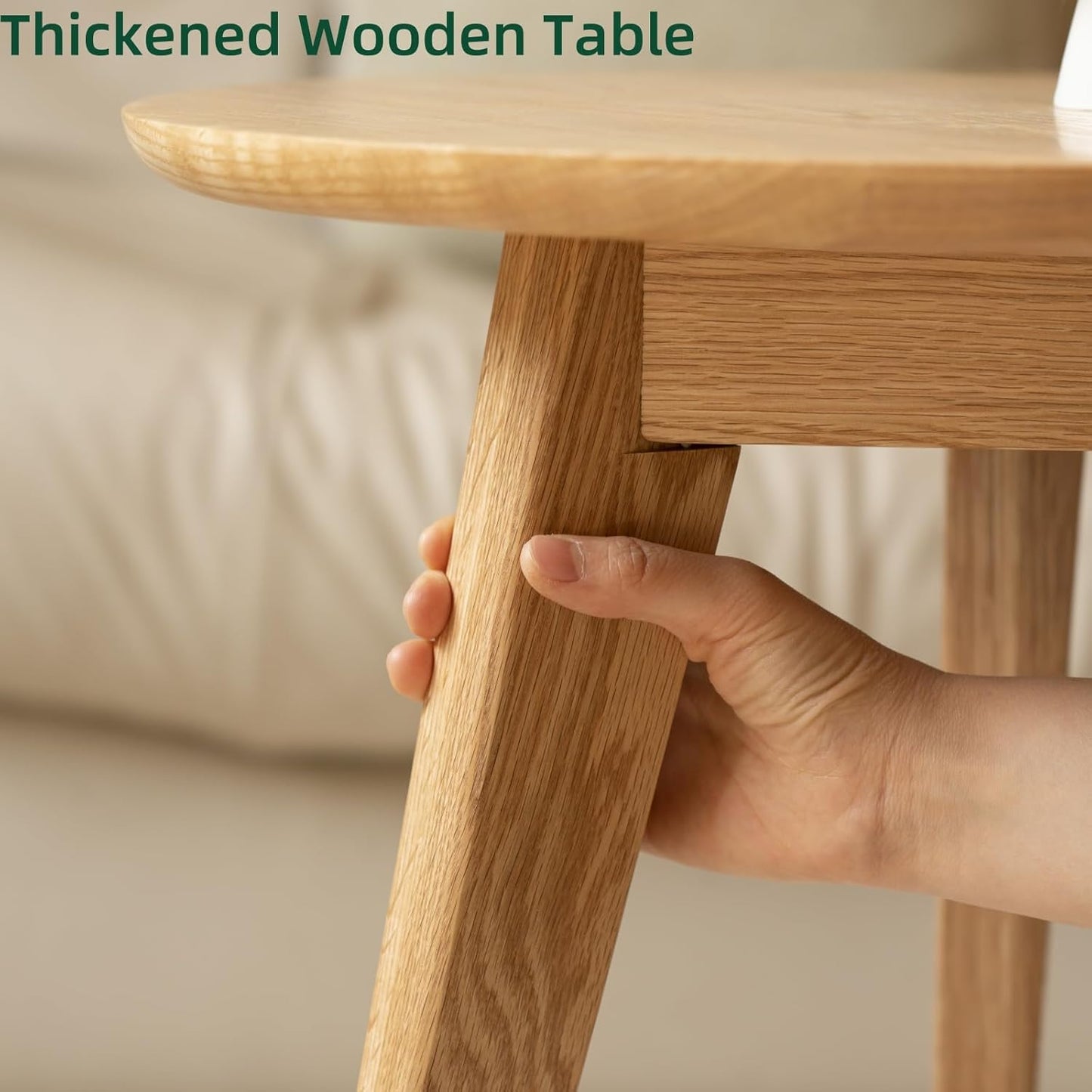 100% Solid Oak Wood Mini Coffee Table, Round Living Room Table Side Table w/Solid Wood Legs, Walnut