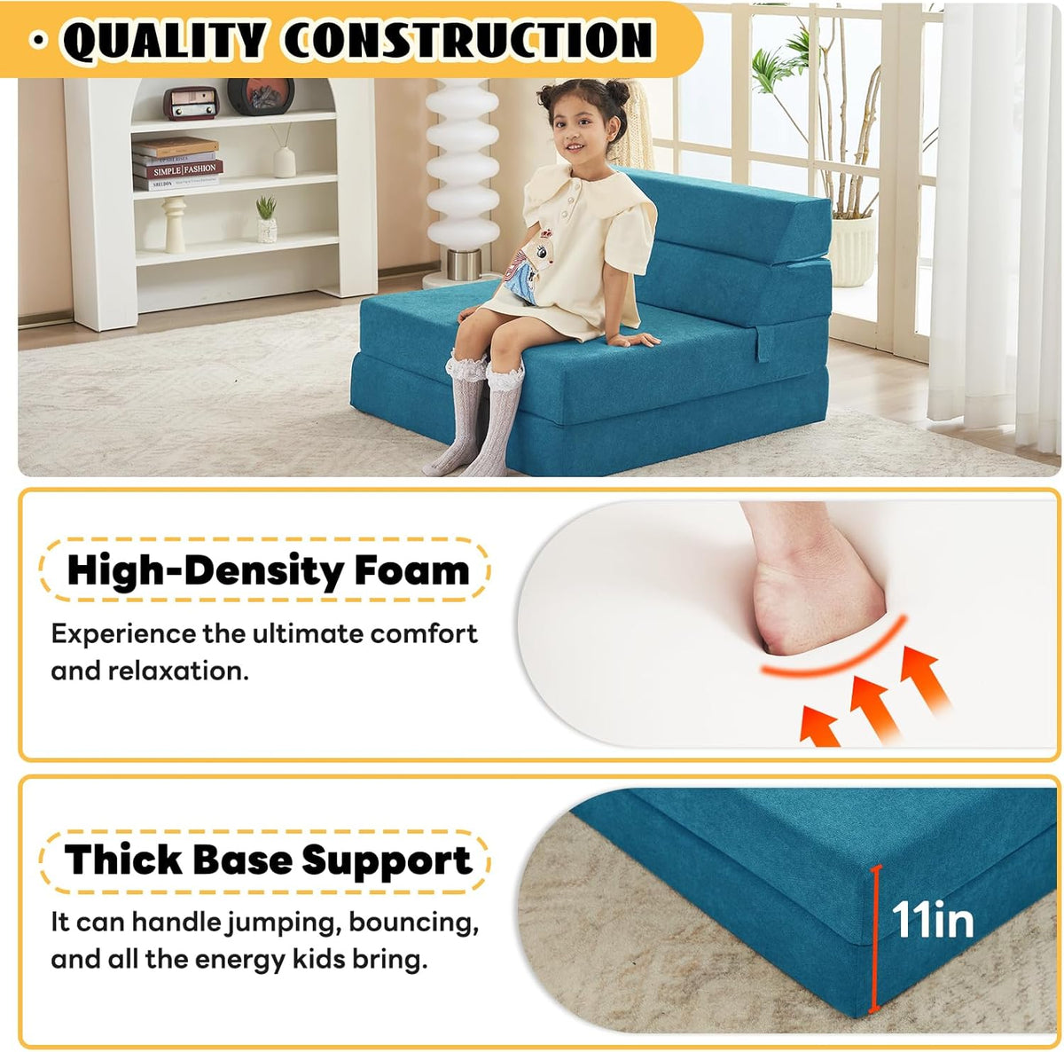 jela Foldable Sofa Bed, Convertible Sleeper Lounge Chair Floor Mattress Floor Couch with Backrest