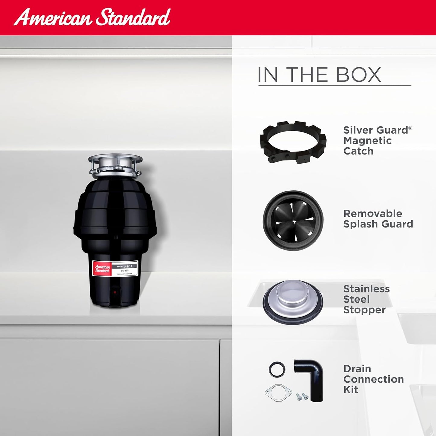American Standard 10-US-AS-12 Garbage Disposal Anti-Jam Stainless Steel Food Waste Grinding System