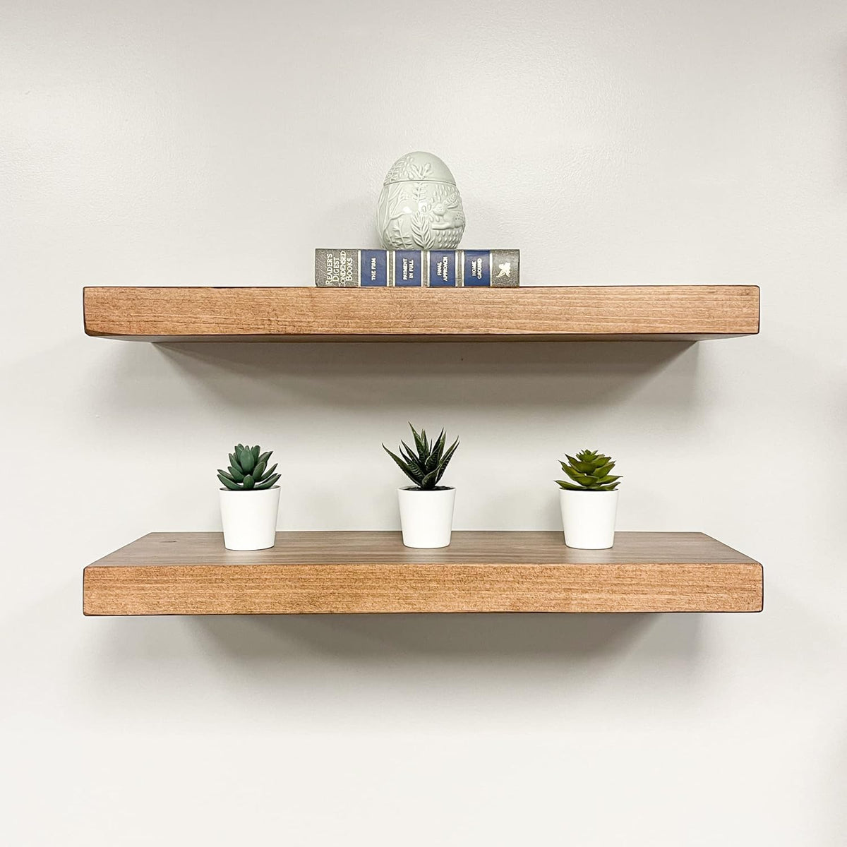 URBANDI, Rustic Floating Shelves, Set of 2, Hidden Bracket, Solid Wood, Heavy Duty, Wall Mounted