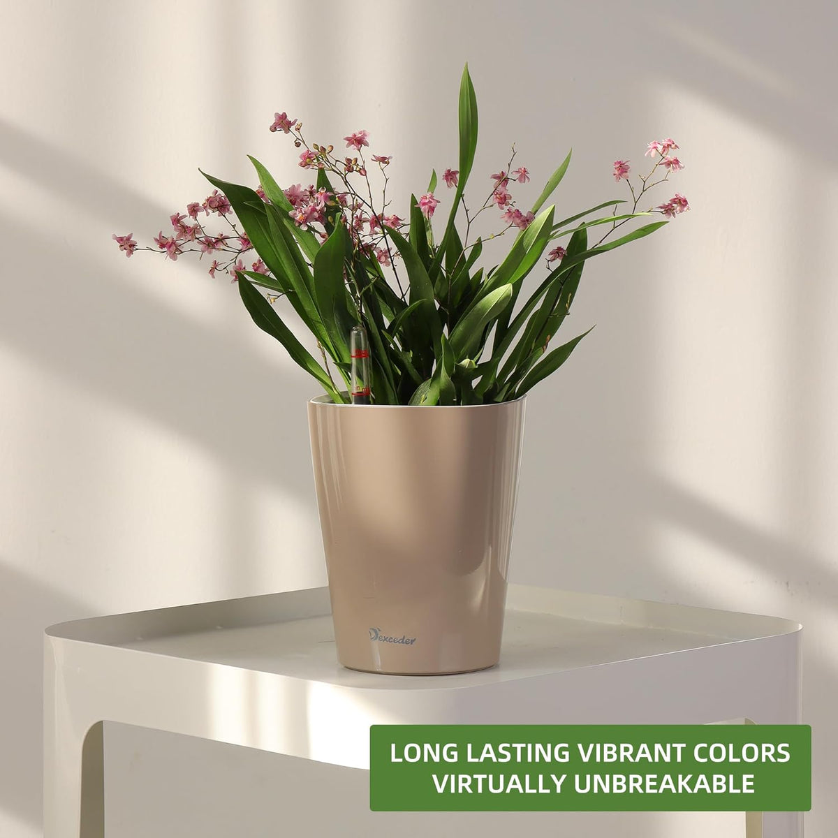Dexceder 6x7 Self Watering Planter Indoor Outdoor, High Gloss Table Flower Plant Pot with Water
