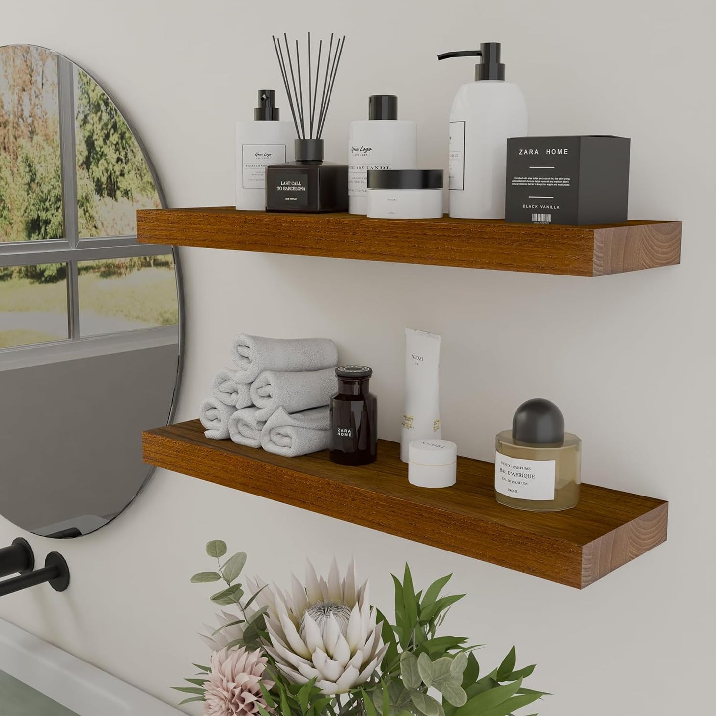 IAE Walnut Floating Wall Shelves 24 inch, Bathroom Shelves Wall Mounted,Invisible Shelves Floating