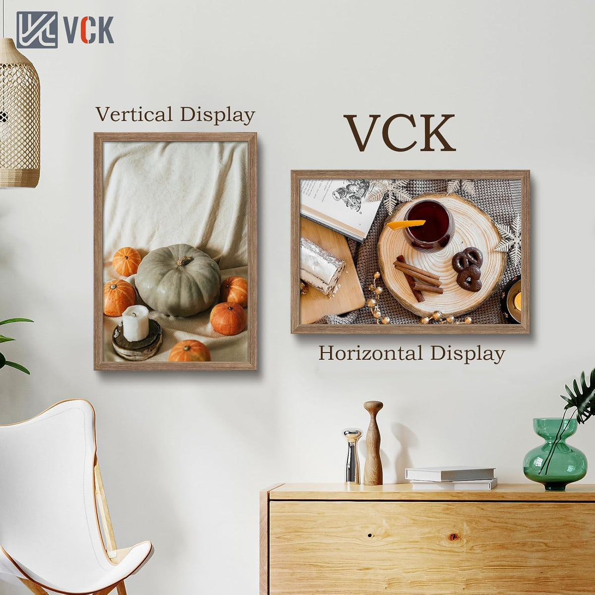 VCK 20x30 Frame 3 Pack - Brown Walnut, Natural Textured Solid Wood Poster Picture Frame, Wall