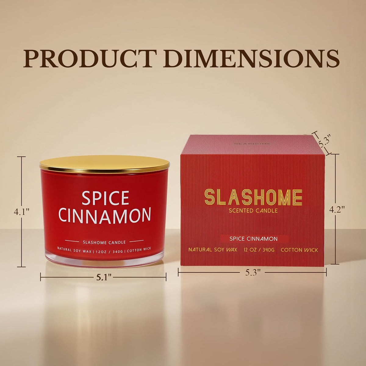 Cinnamon Spice Fall Candle, Large 3 Wick 12oz Luxury Candle, Elegant Autumn Gift for Women & Men