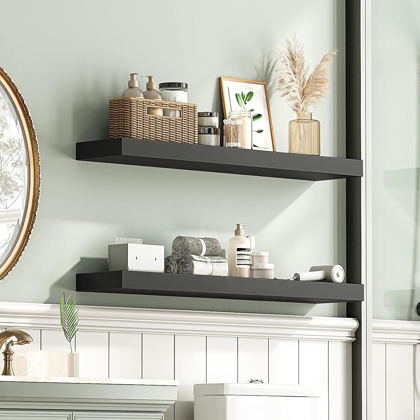 HOOBRO Floating Shelves for Wall, Wall Mounted Shelf Set of 2, 31.5" Hanging Shelf with Invisible