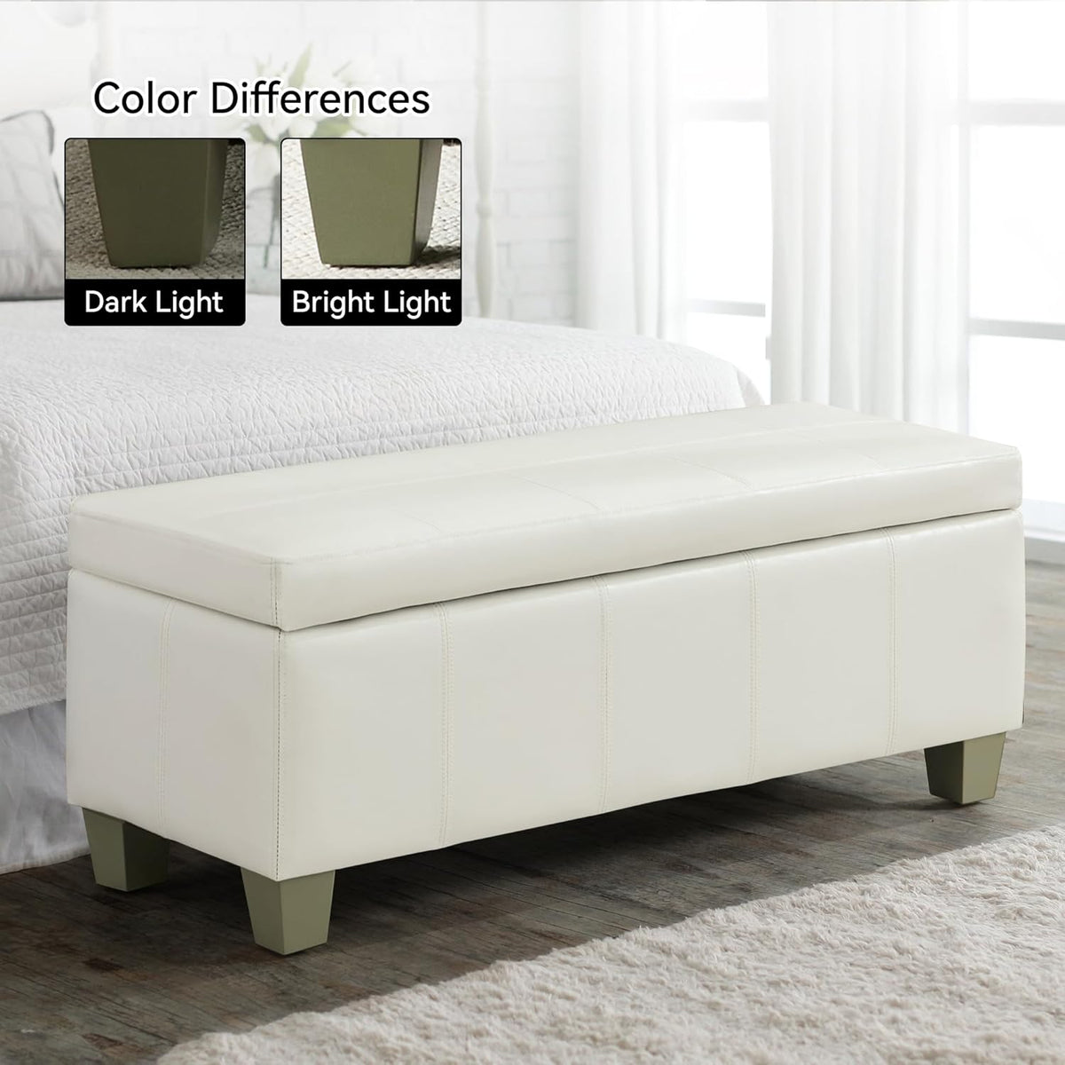 41" Faux Leather Storage Ottoman, Stitch Tufted Rectangle Upholstered End of Bed Storage Bench