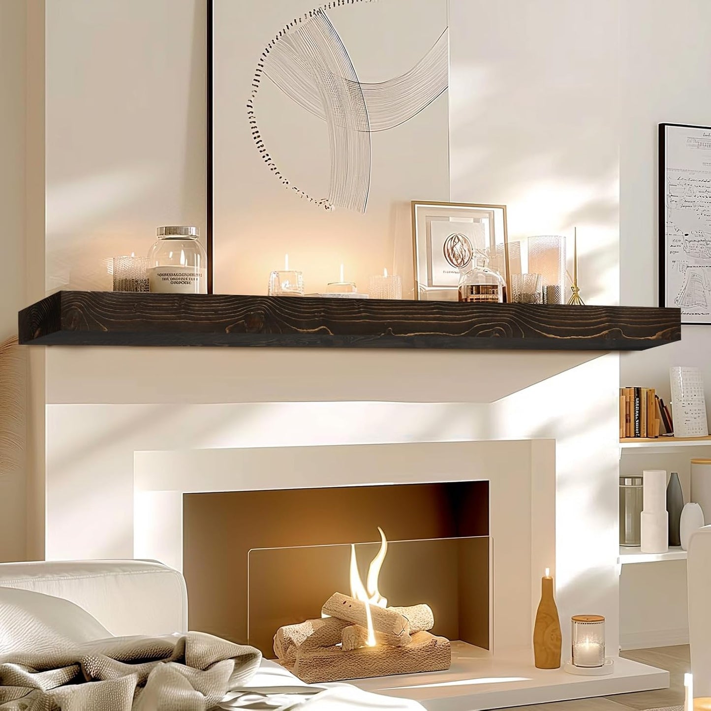 60x8x3 Fireplace Mantel - Solid Rustic Wood - Wall Mounted Floating Shelf with Invisible Heavy Duty