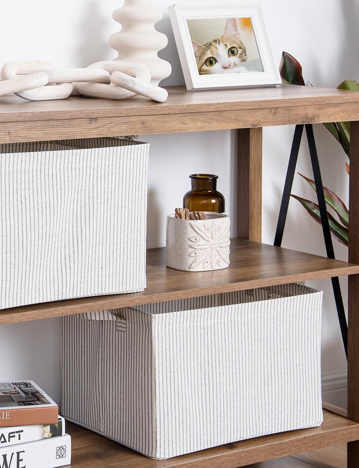 StorageWorks Storage Bins, Fabric Storage Bins for Shelves, Large Storage Baskets with Metal Frame