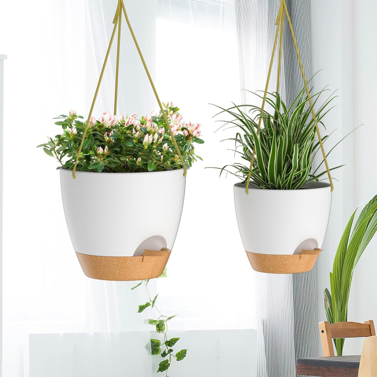 ZMTECH 10 Inch Hanging Planters for Indoor Outdoor Plants, 2 Pack Self Watering Hanging Plant Pots