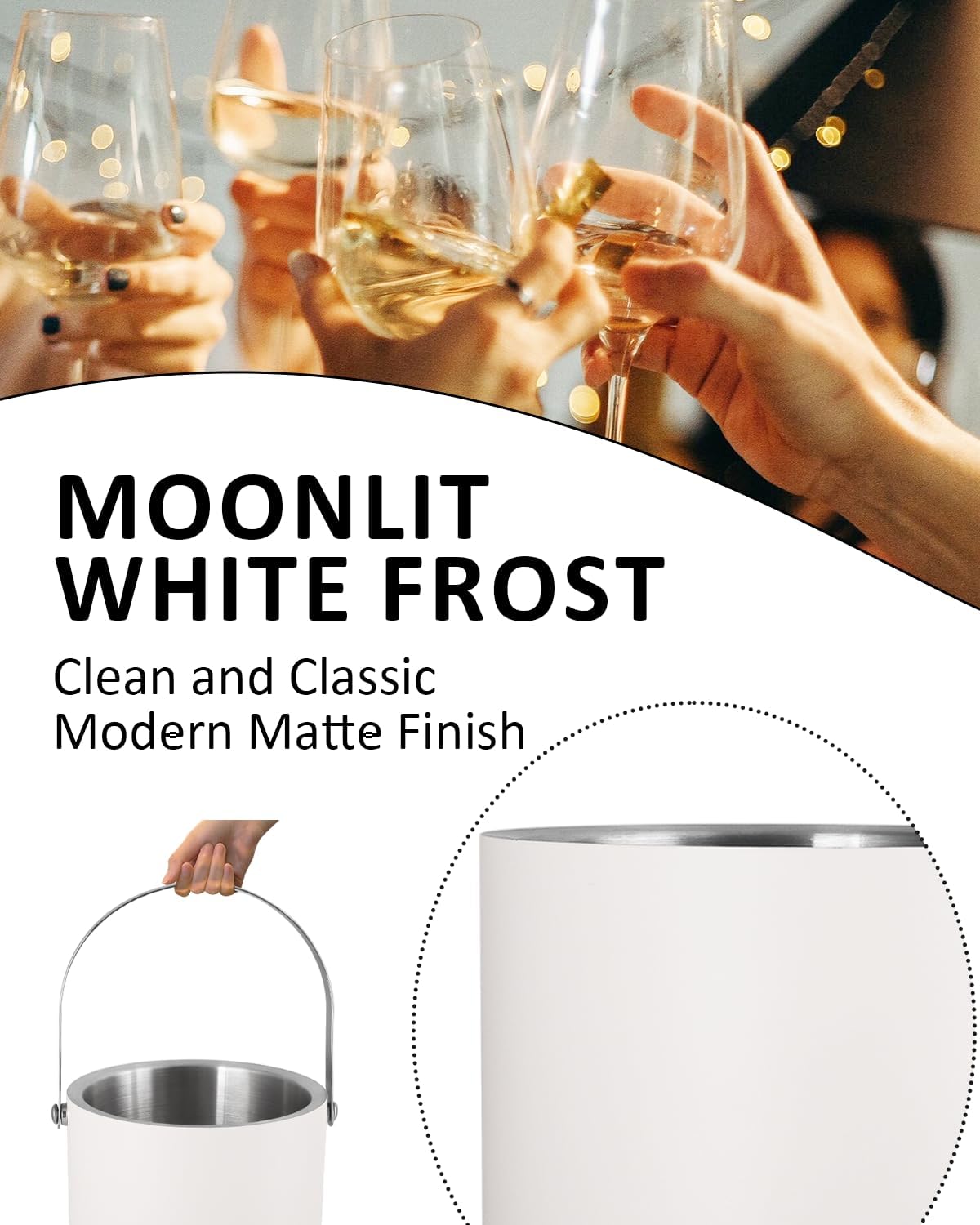 Insulated Ice Bucket with Silicone Lid, Scoop, Tongs & Strainer, 3L Stainless Steel Double Wall Ice
