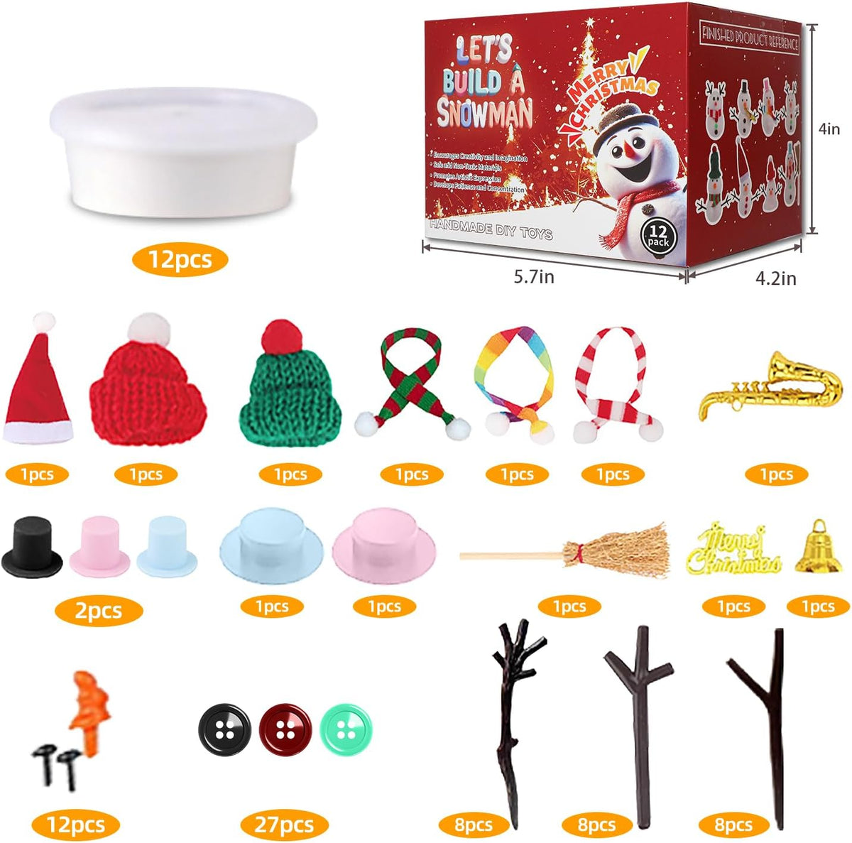 Build a Snowman Kit - Christmas Crafts, Modeling Clay DIY Kit, Creative Kids Air Dry Modeling Clay