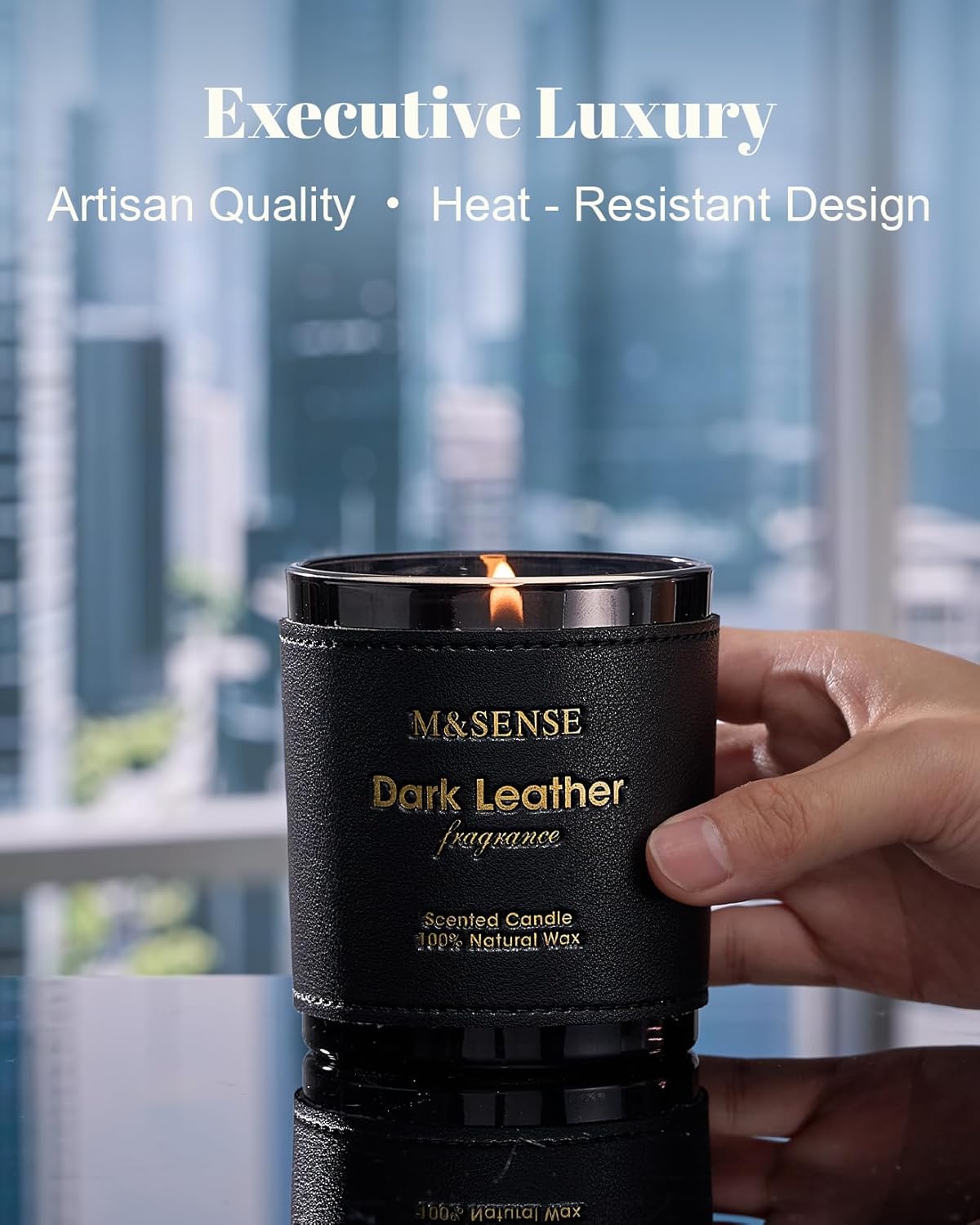 M&SENSE Tobacco Leather Berries Scented Candles, Heavy Scented Candles,Vegan Soy Wax,10oz 42-Hour