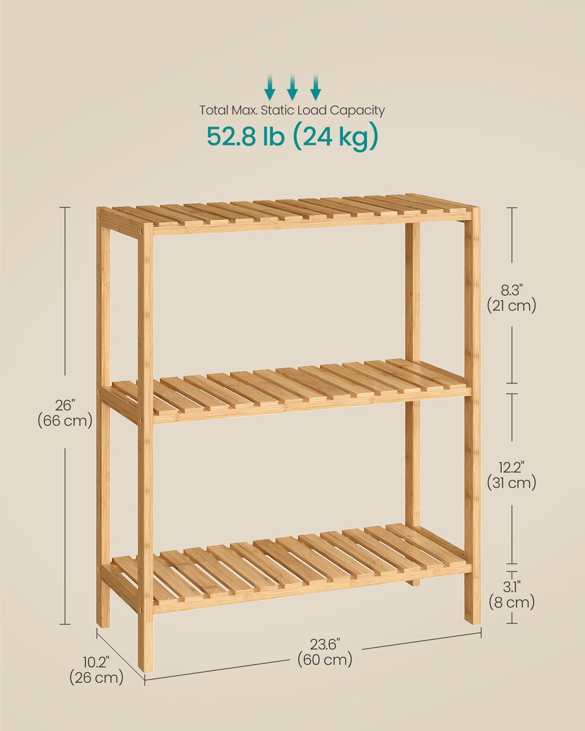 SONGMICS 3-Tier Bamboo Shelf, Freestanding Bathroom Storage Rack