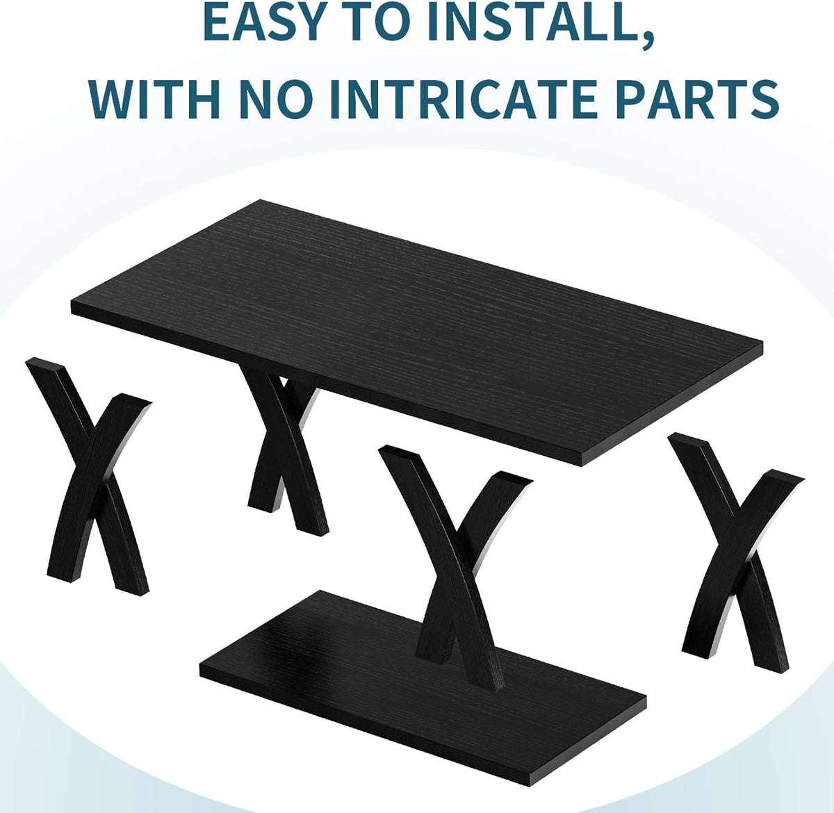 47” Wood Coffee Tables for Living Room Rustic Stands with Storage Shelf Black Coffee Tables for