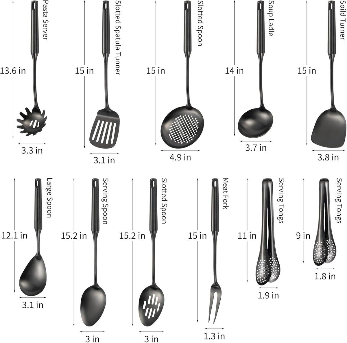 304 Stainlss Steel Matte Kitchen Utensils Set, 11 Pcs Long Metal Cooking Utensil Gadgets Tools Set