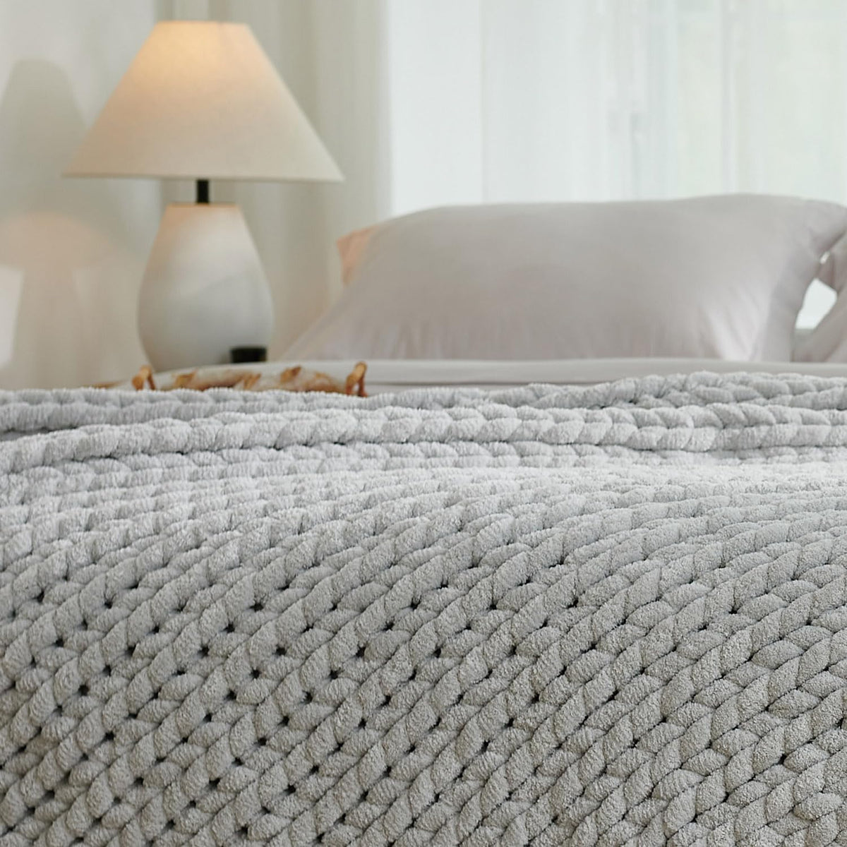 Esterra Chunky Knit Throw Blanket Newly Upgraded Heavy Tighter Version, Handmade Chenille Throw