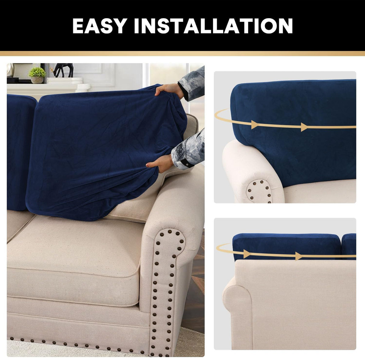 PrinceDeco Sectional Couch Covers Velvet Cushion Covers for Sectional Couch Washable Cushion Covers
