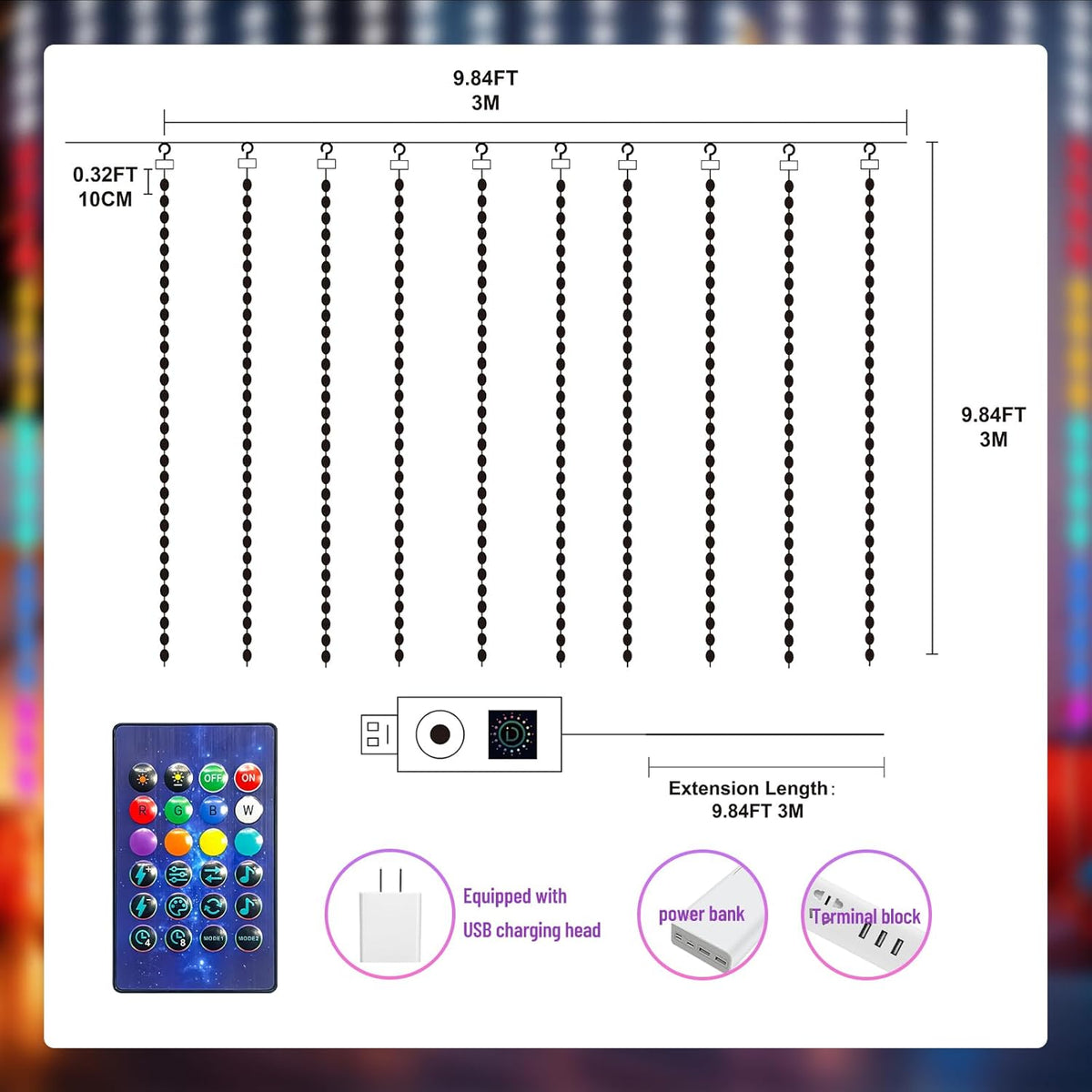HXWEIYE 300LED Unlimited RGB Colors Changing Curtain Lights with Remote & APP Control, Smart