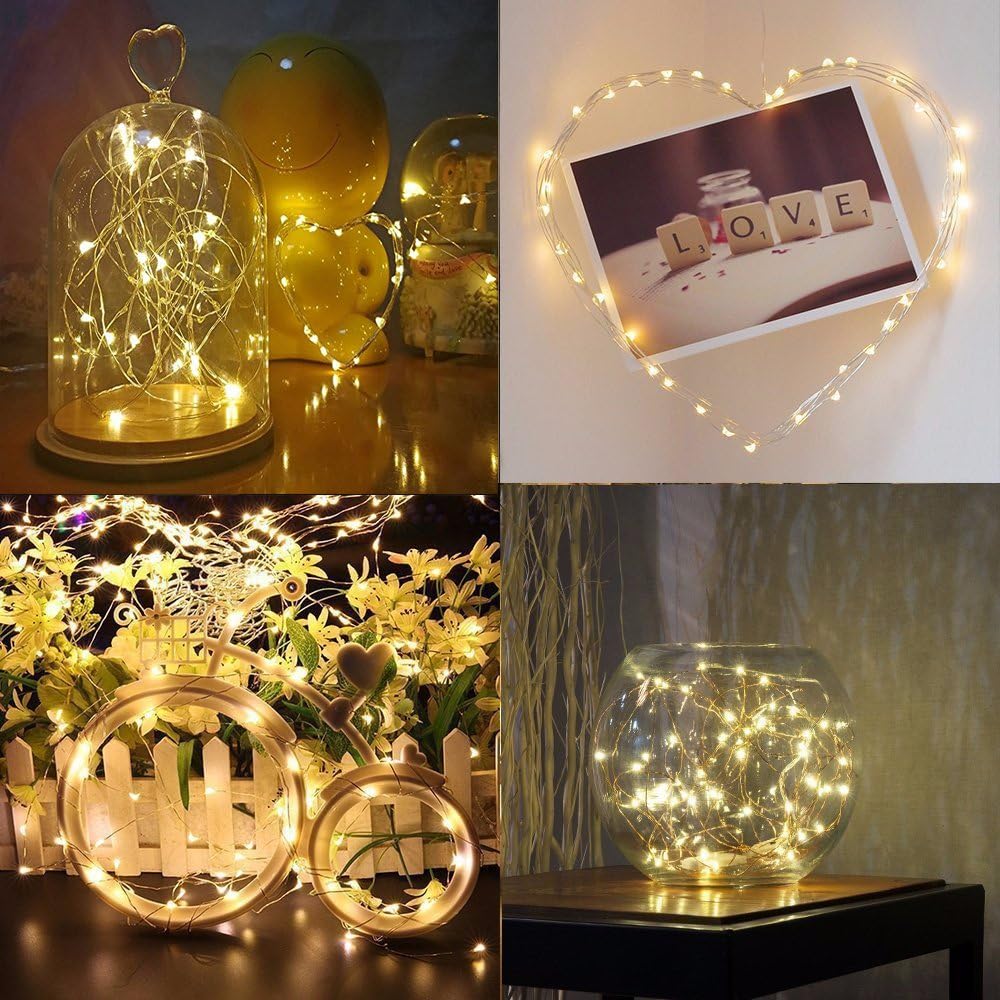 2 x Fairy Lights Battery Operated,Silver Wire Chains 8 Mode 16Ft/5Meter 50 LEDs Timer String Lights
