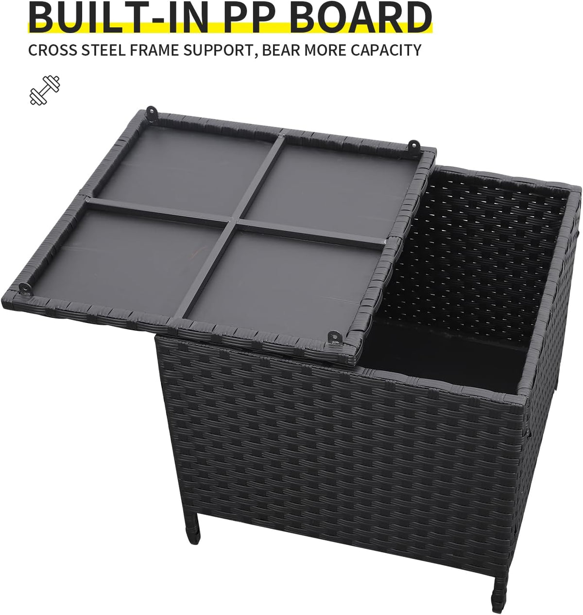 Outdoor Wicker Storage Side Table, Patio Black PE Rattan End Table with Storage, Square Container