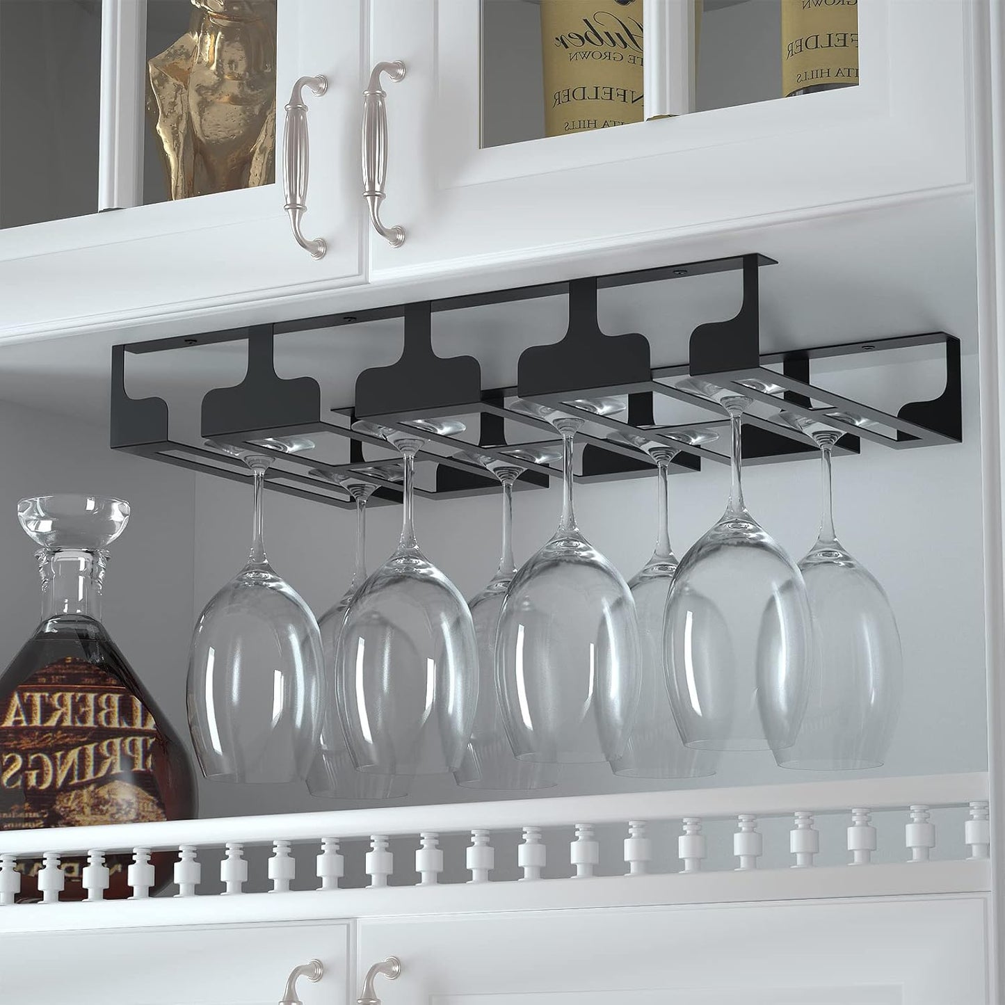 Wine Glass Rack - Under Cabinet Stemware Wine Glass Holder Glasses Storage Hanger Metal Hanging
