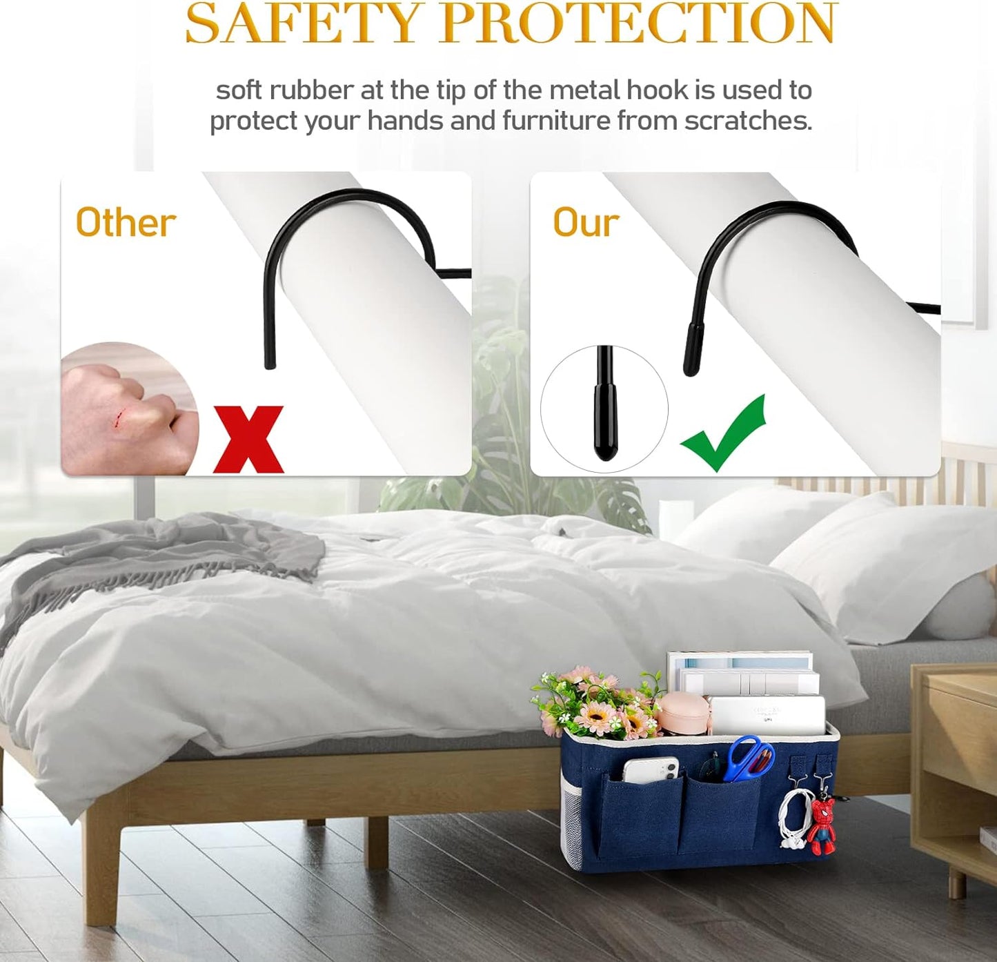 Bedside Storage Caddy/Bedside Hanging Storage Bag for Headboards Bunk Beds Dorm Rooms Book Phone