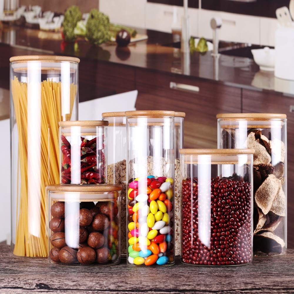 Glass Rice Storage Containers, 60 FL OZ (1800ml) Kitchen Food Jars with Airtight Lid, Stackable