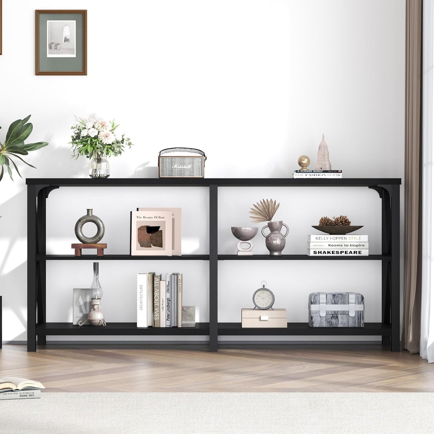 LVB Industrial Entryway Table, Farmhouse Rustic Console Tables Behind Couch, Long Metal Wooden Sofa