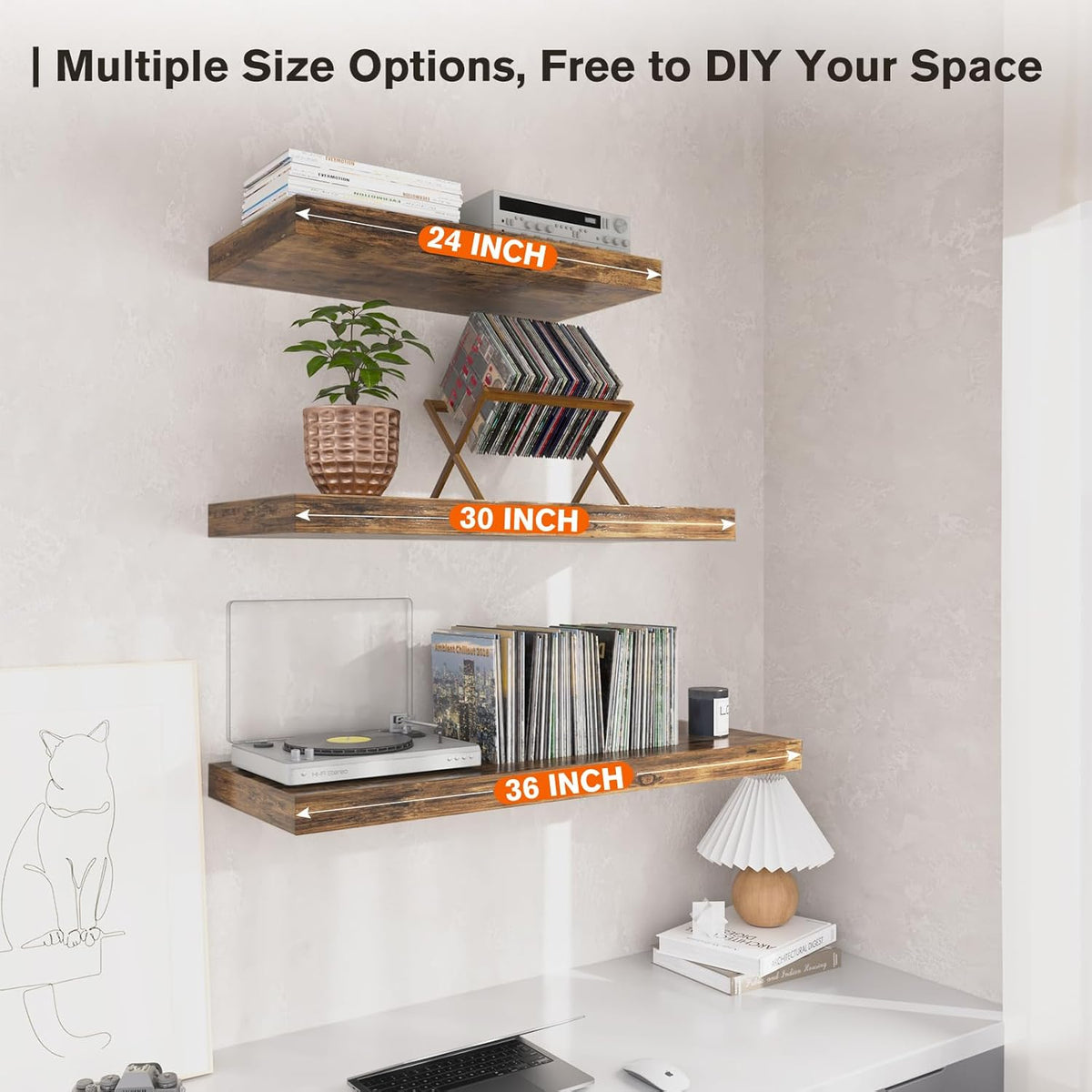 Floating Shelf, Set of 2 Wall Shelf, 30 in W x 12.75 in D x 2 in H Wooden Floating Wall Shelf with